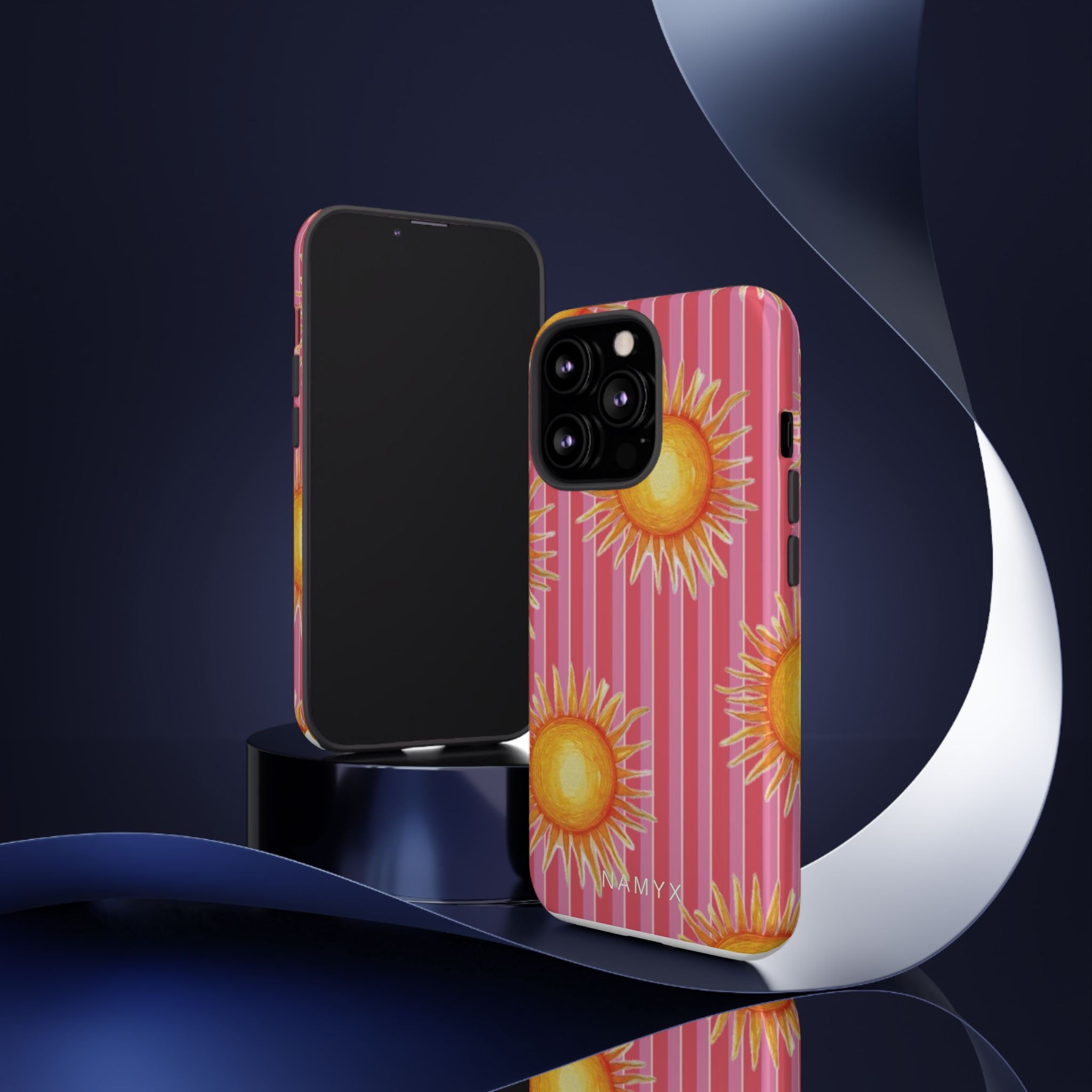 Sunburst Stripe Tough Phone Case — Bright Yellow Sun Pattern on Pink
