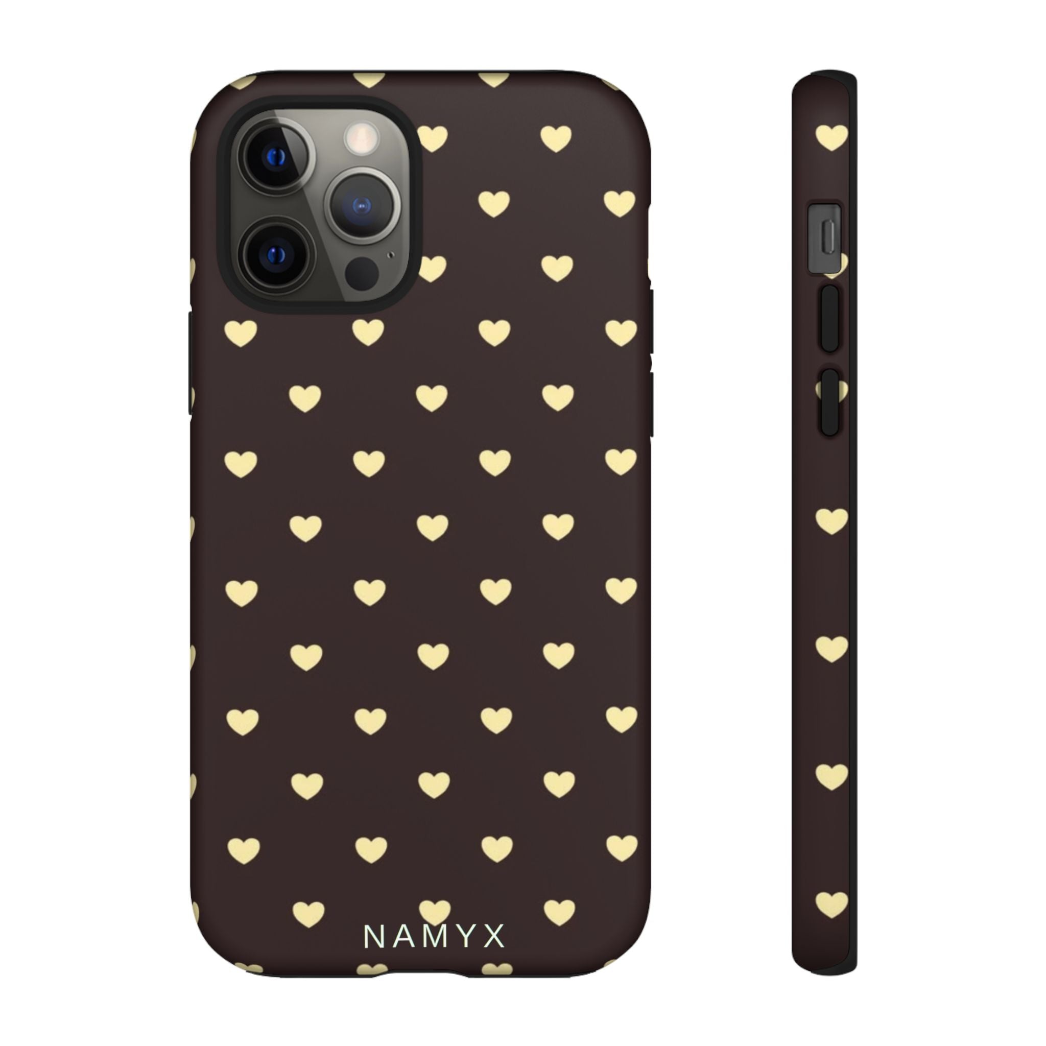 Tough Case — Brown Phone Case with Cream Heart Pattern