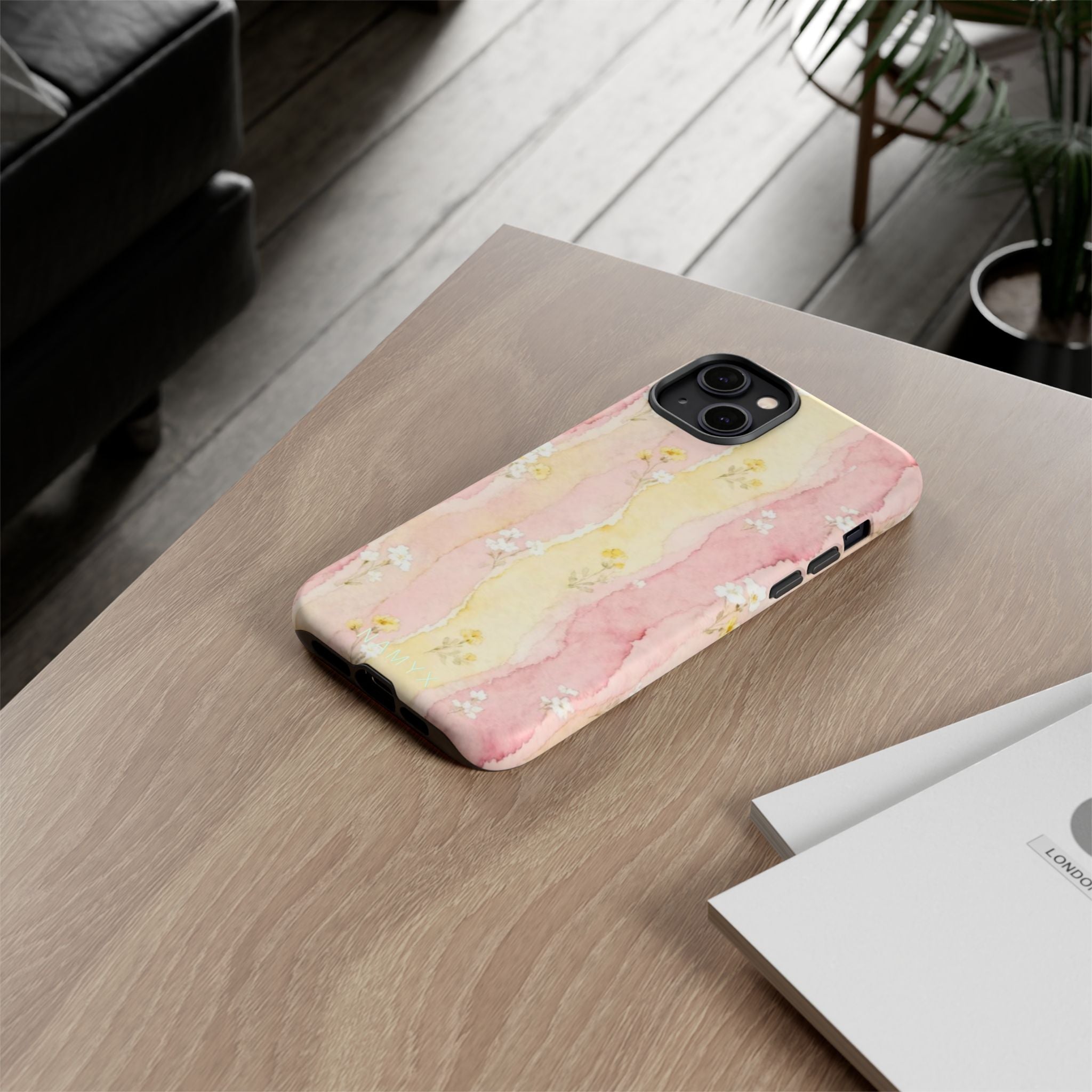 Floral Watercolor Tough Phone Case — Pink & Yellow Daisy Protective Cover