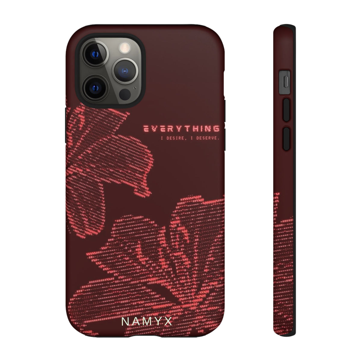 Floral Tough Phone Case — 'Everything' Burgundy Protective Cover