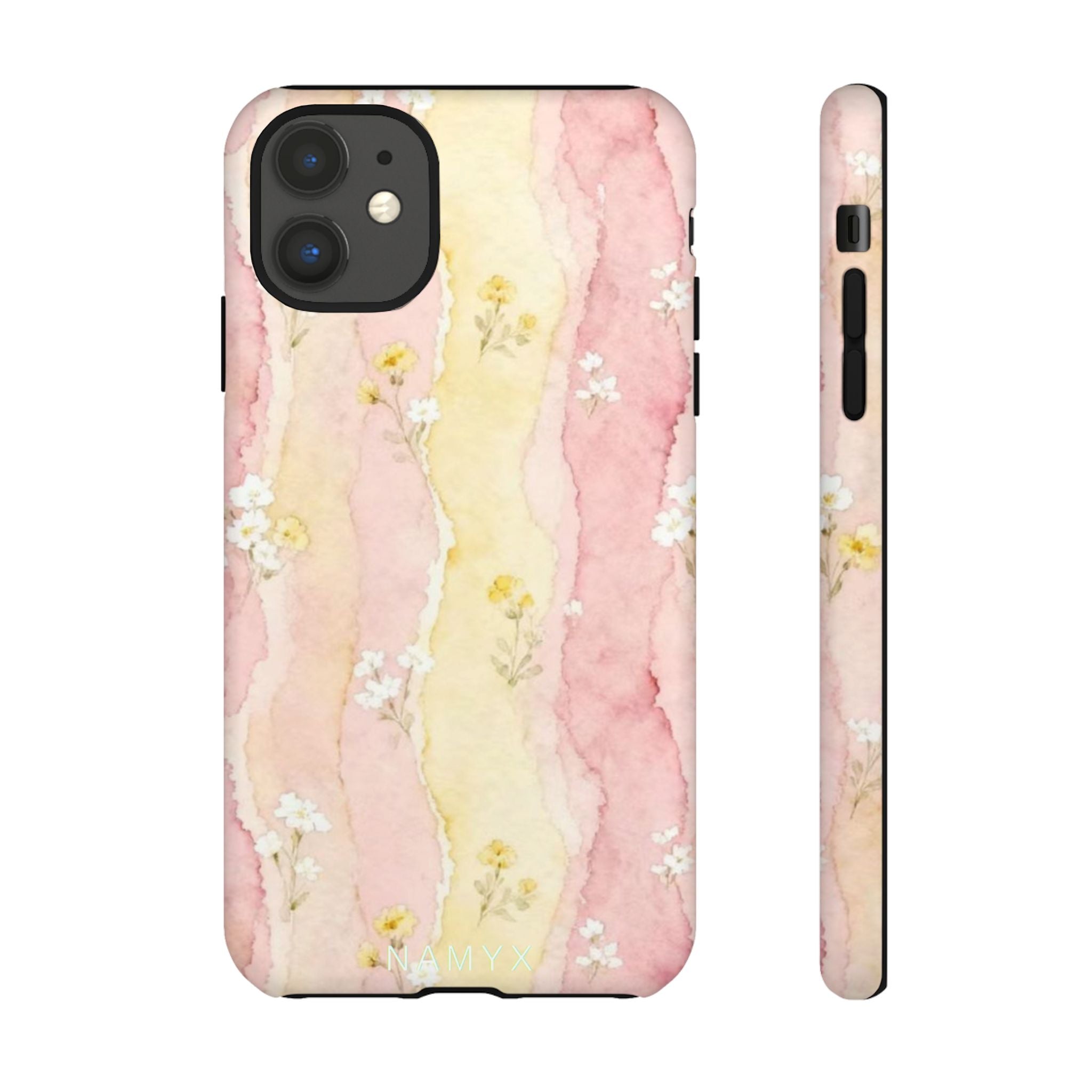 Floral Watercolor Tough Phone Case — Pink & Yellow Daisy Protective Cover