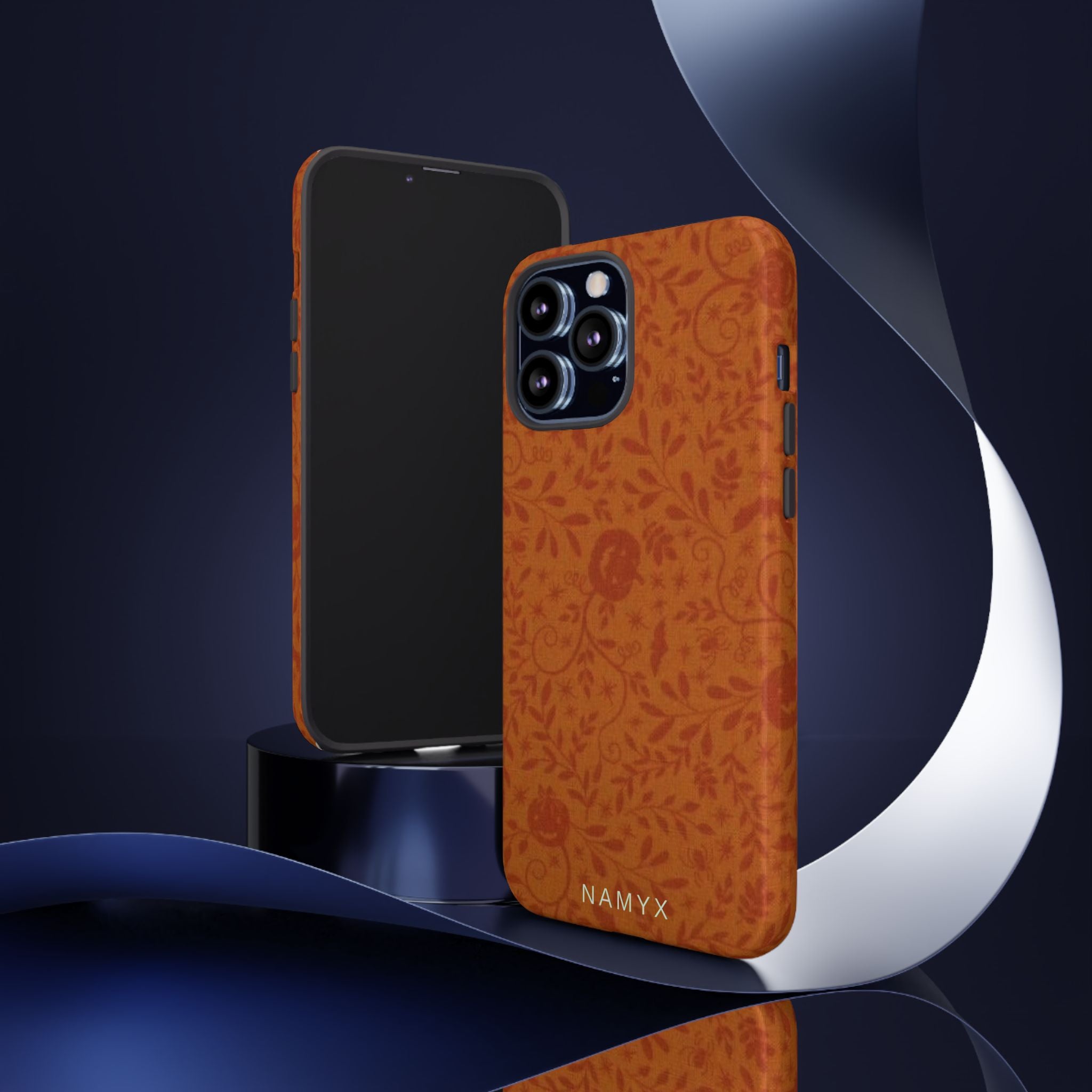 Floral Leather Phone Case — Rustic Orange Botanical Tough Case