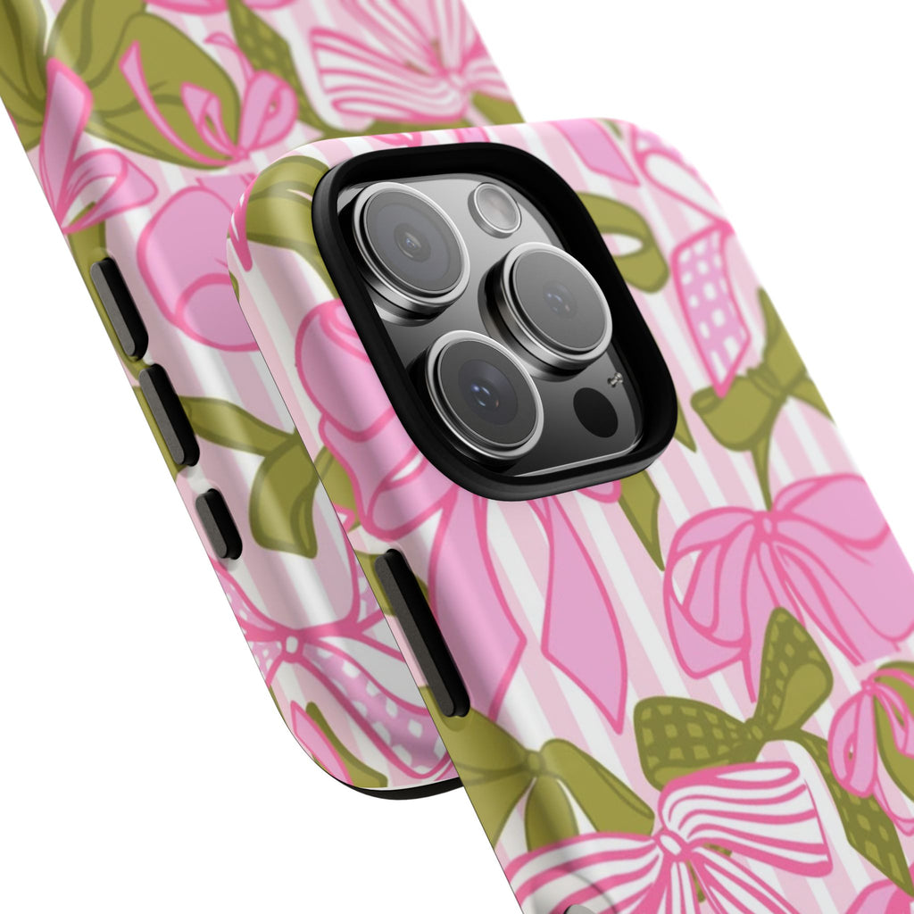 Bow Pattern Tough Case - Pink & Olive Floral Phone Cover