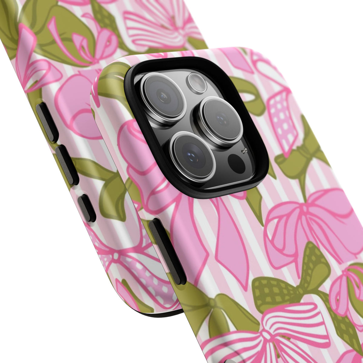 Bow Pattern Tough Case - Pink & Olive Floral Phone Cover