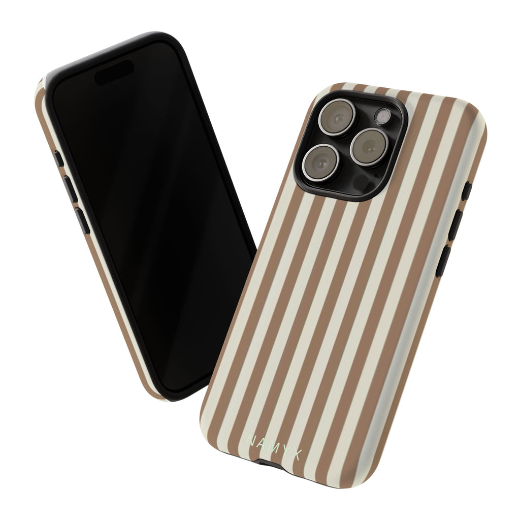 Striped Beige Phone Case — Classic Vertical Brown & Cream Stripe Tough Case