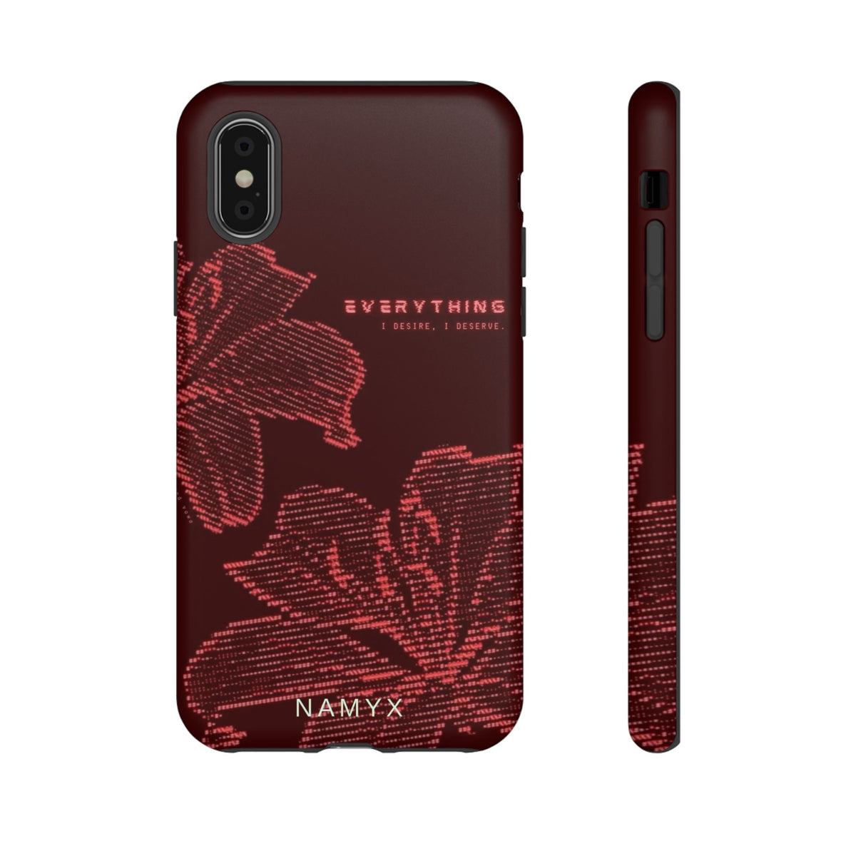 Floral Tough Phone Case — 'Everything' Burgundy Protective Cover
