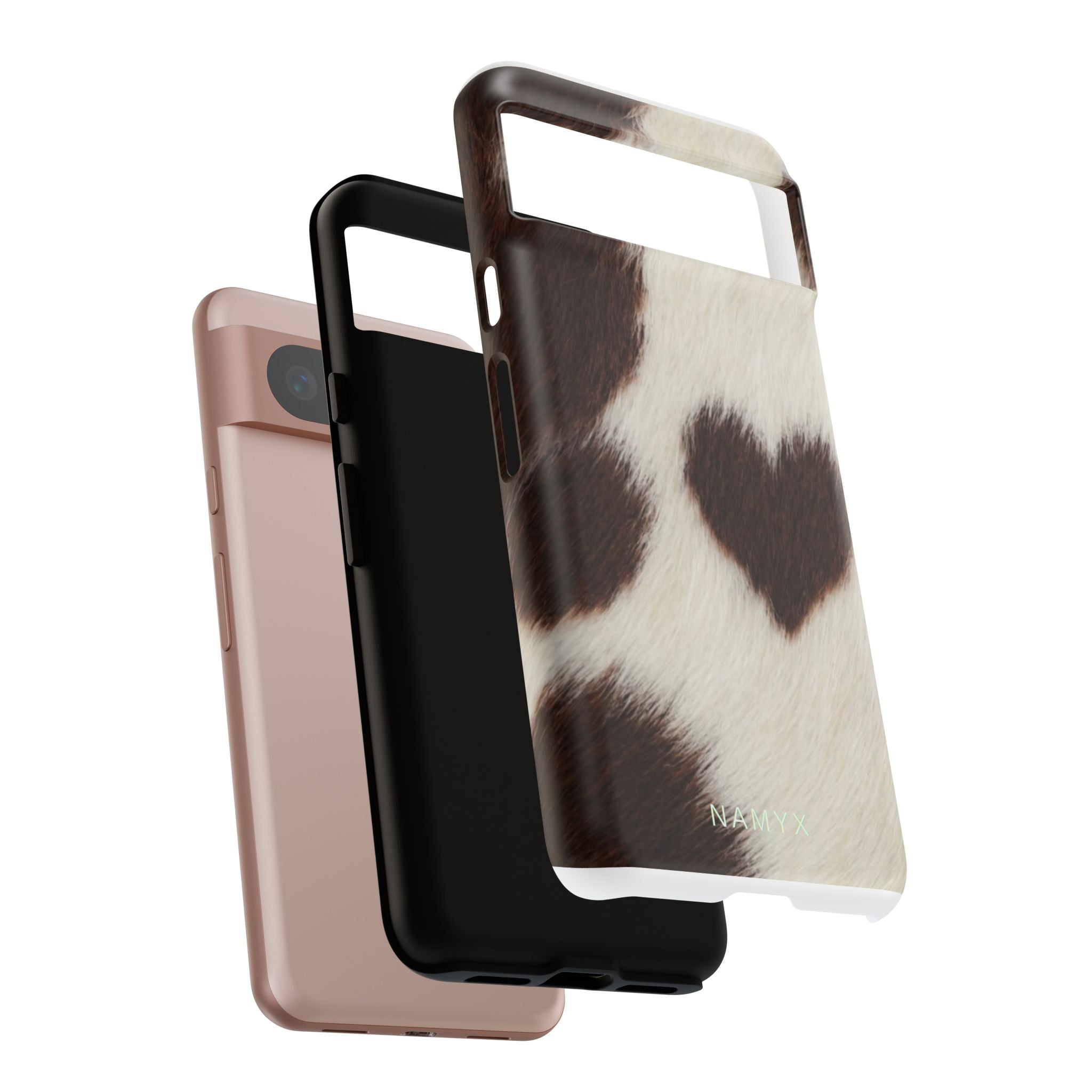 Cowhide Heart Phone Case — Cute Cow Print Protective iPhone Cover