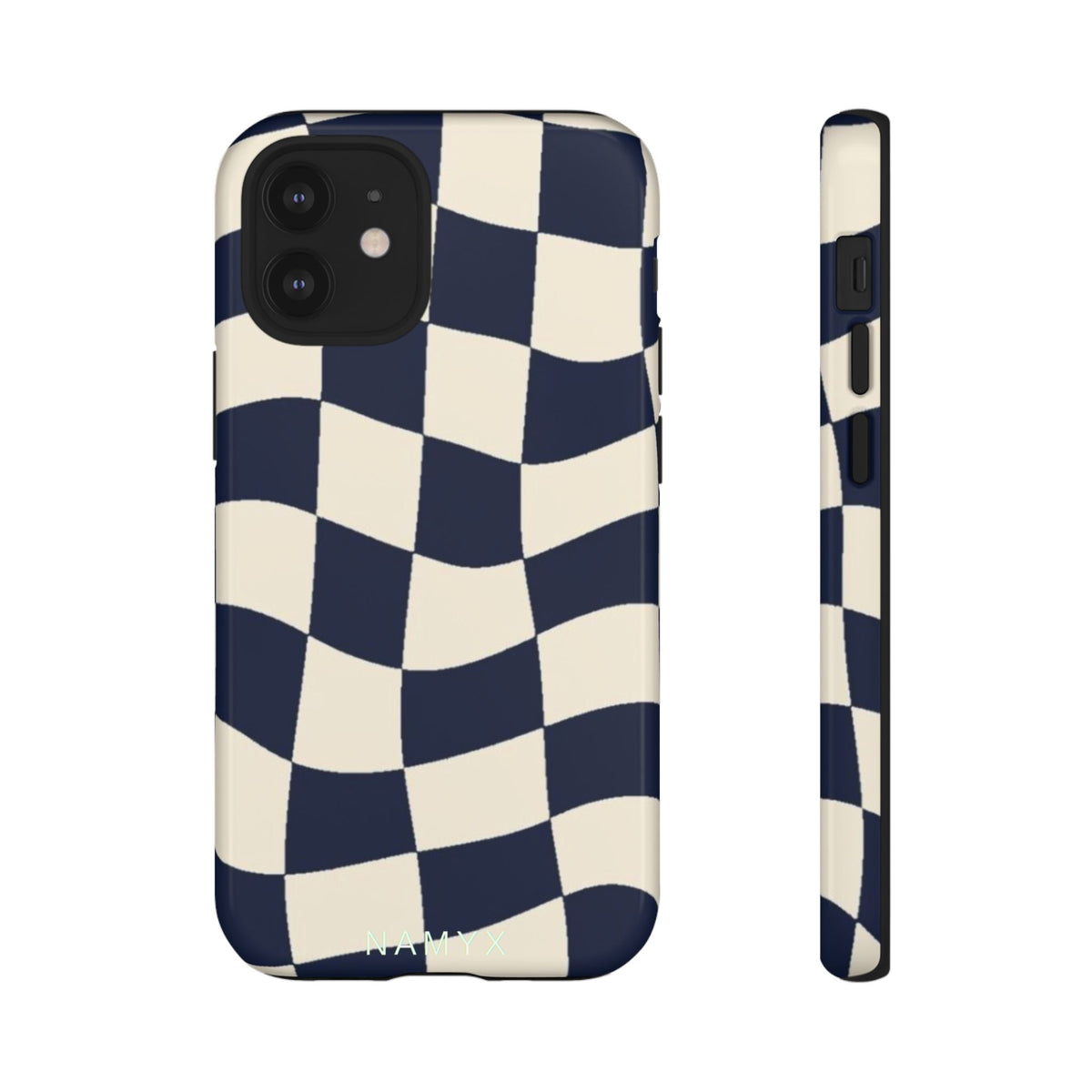 Wavy Checkered Phone Case – Retro Navy Racing Pattern Tough Case