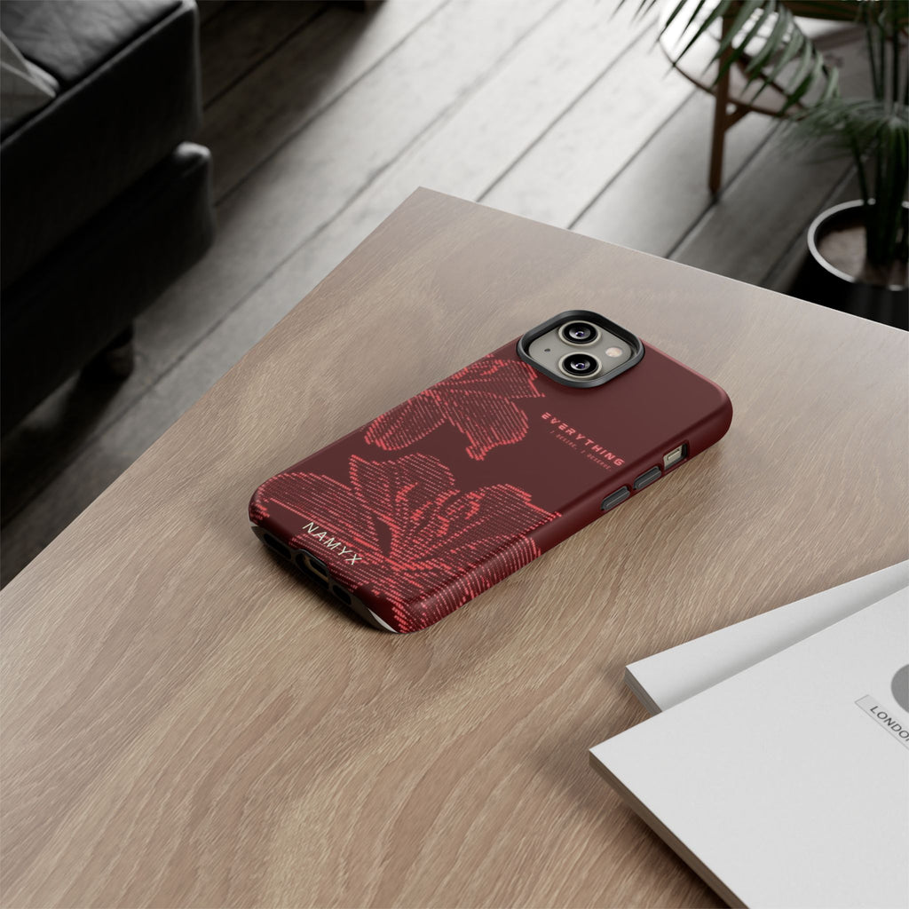 Floral Tough Phone Case — 'Everything' Burgundy Protective Cover