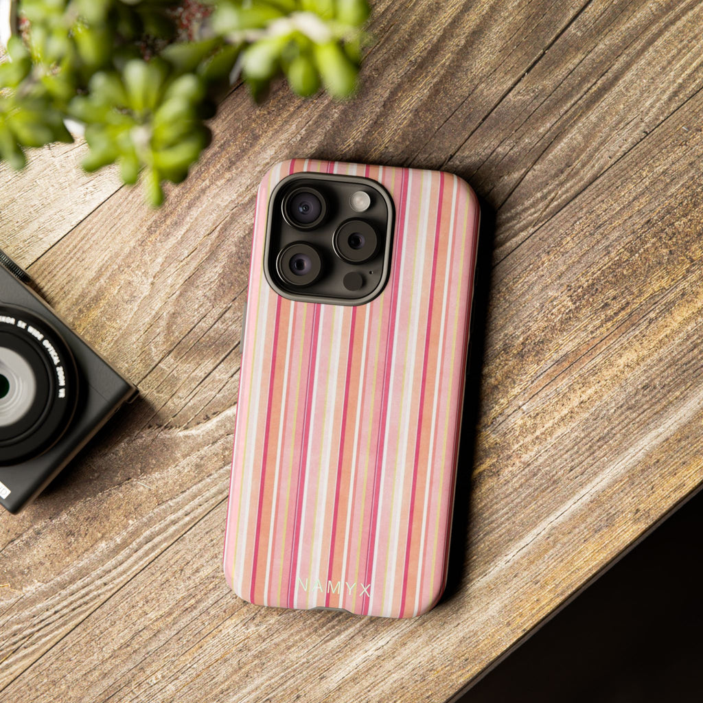 Pink Vintage Stripe Tough Phone Case