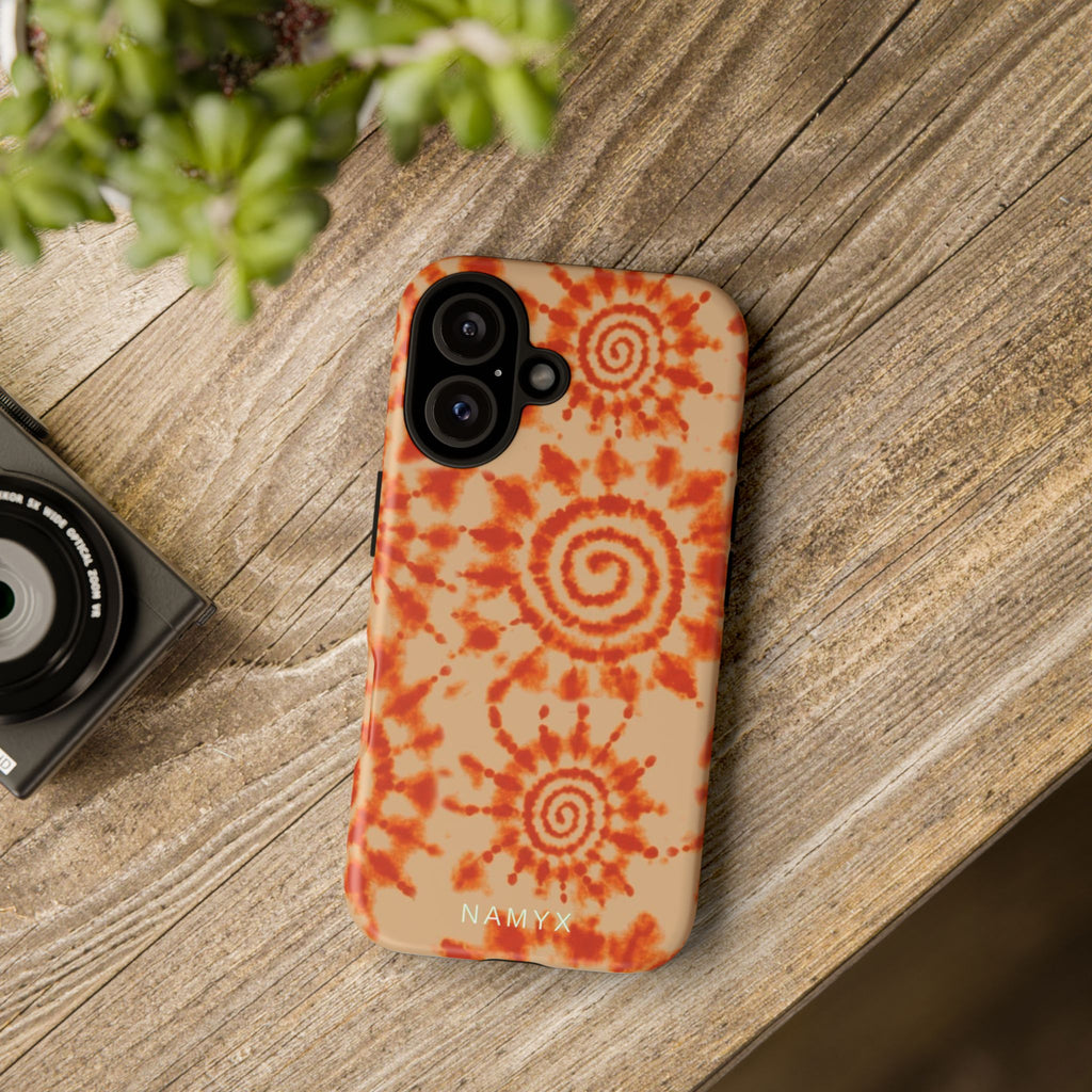 Tie-Dye Spiral Tough Phone Case — Orange Retro Protective Case