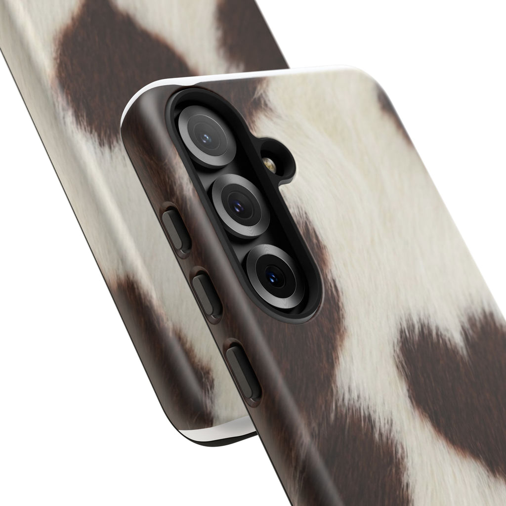 Cowhide Heart Phone Case — Cute Cow Print Protective iPhone Cover