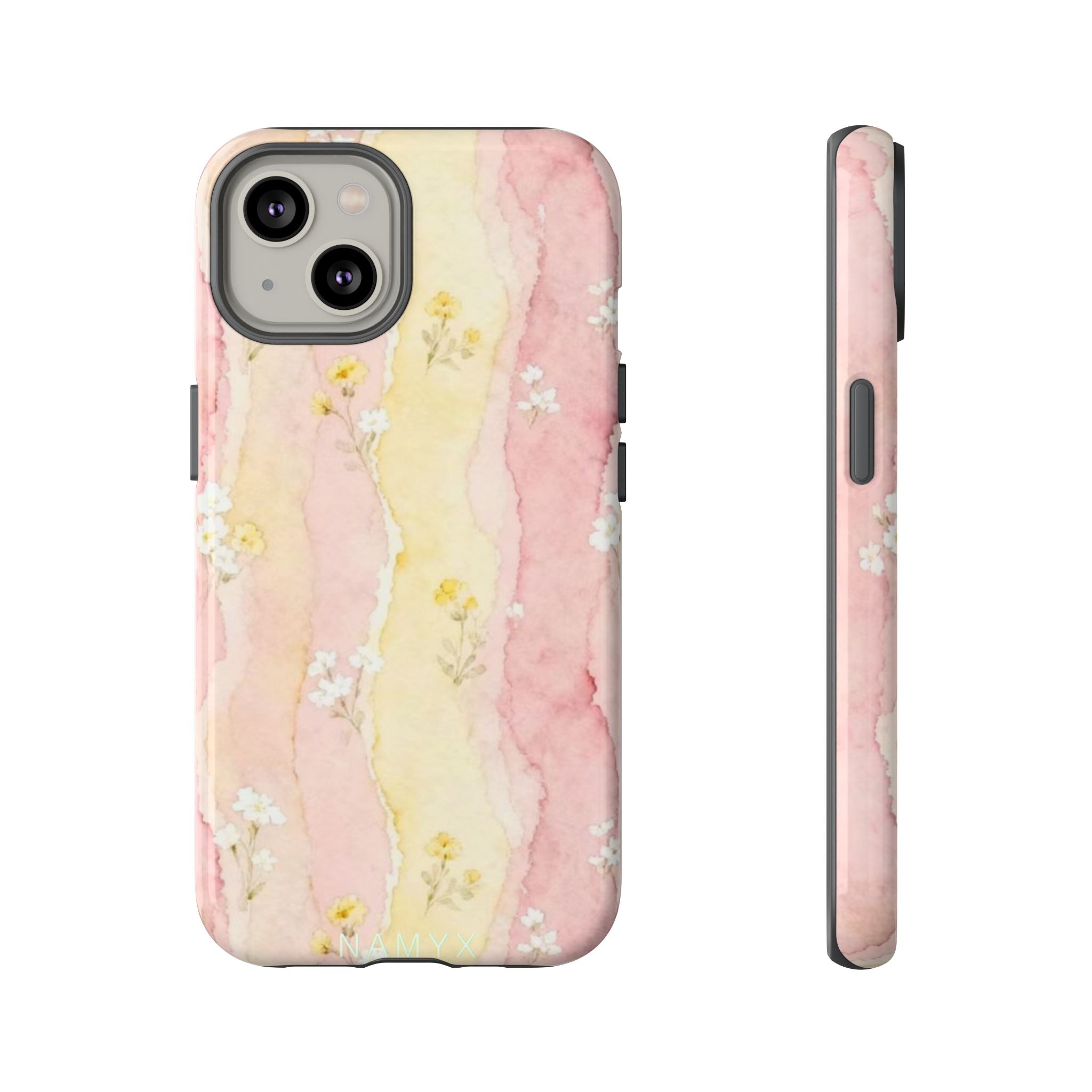 Floral Watercolor Tough Phone Case — Pink & Yellow Daisy Protective Cover