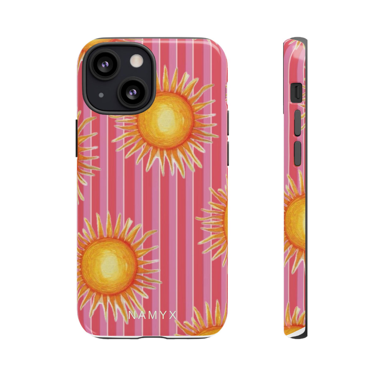 Sunburst Stripe Tough Phone Case — Bright Yellow Sun Pattern on Pink