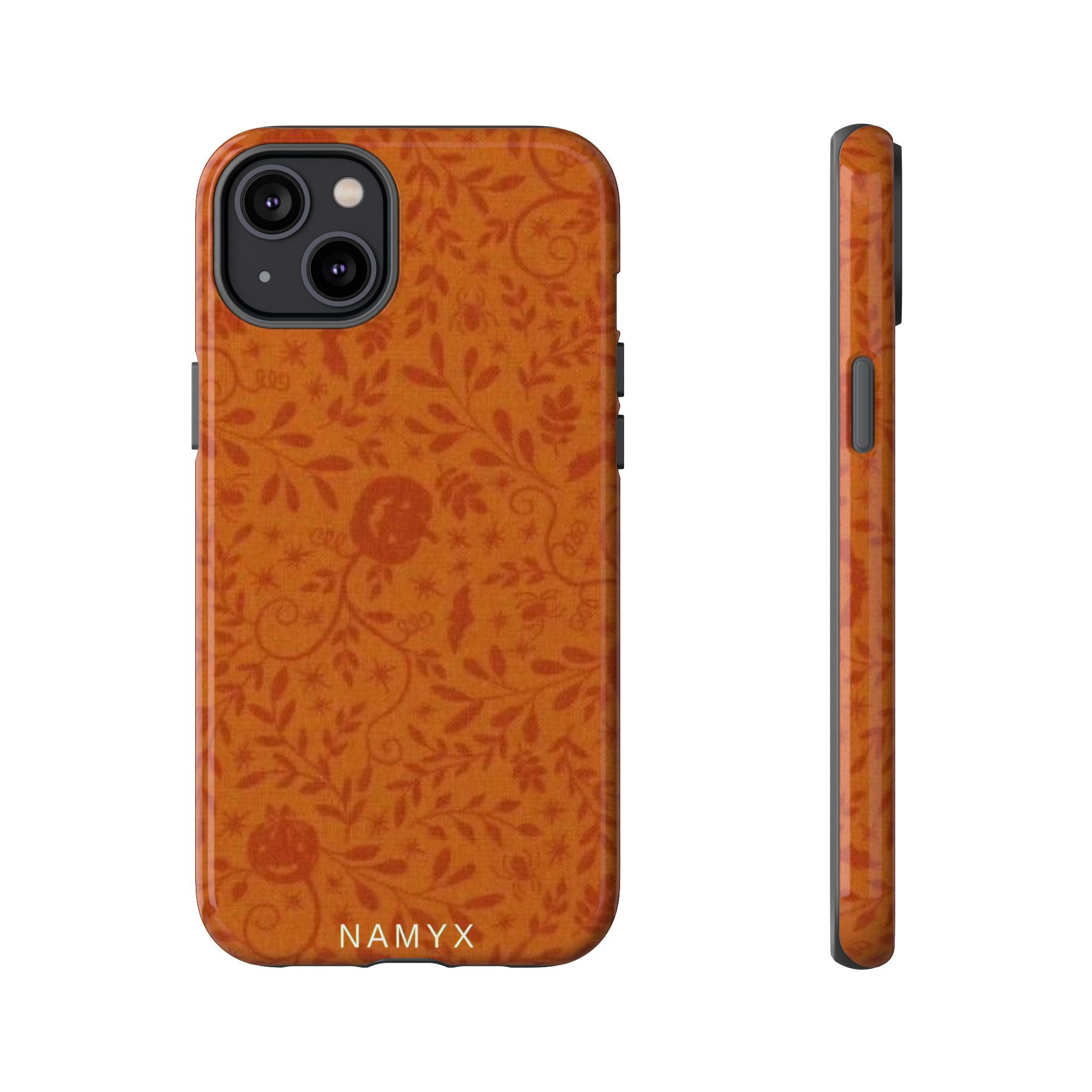 Floral Leather Phone Case — Rustic Orange Botanical Tough Case