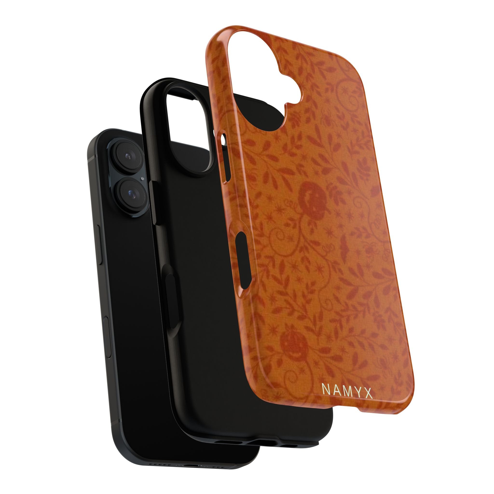 Floral Leather Phone Case — Rustic Orange Botanical Tough Case