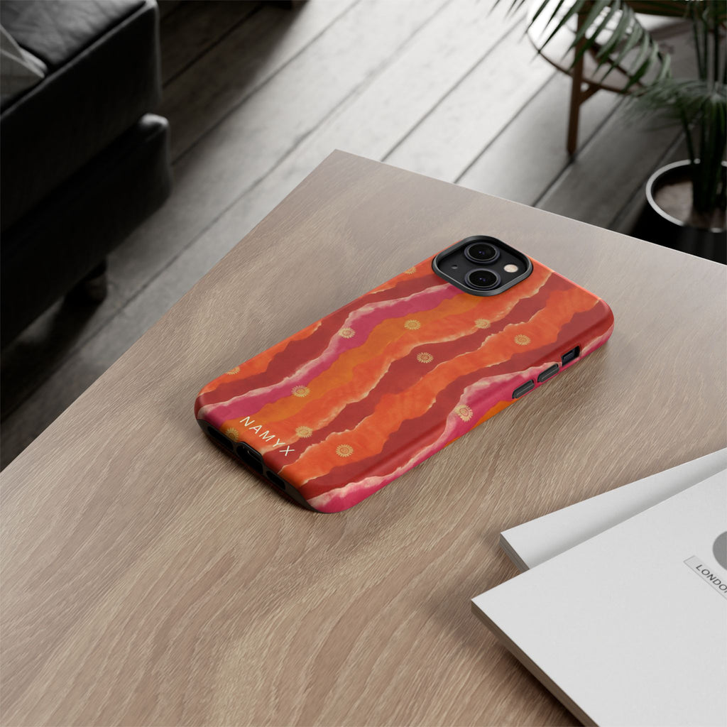 Abstract Red Waves Phone Case — Bold Orange & Pink Protective Tough Case