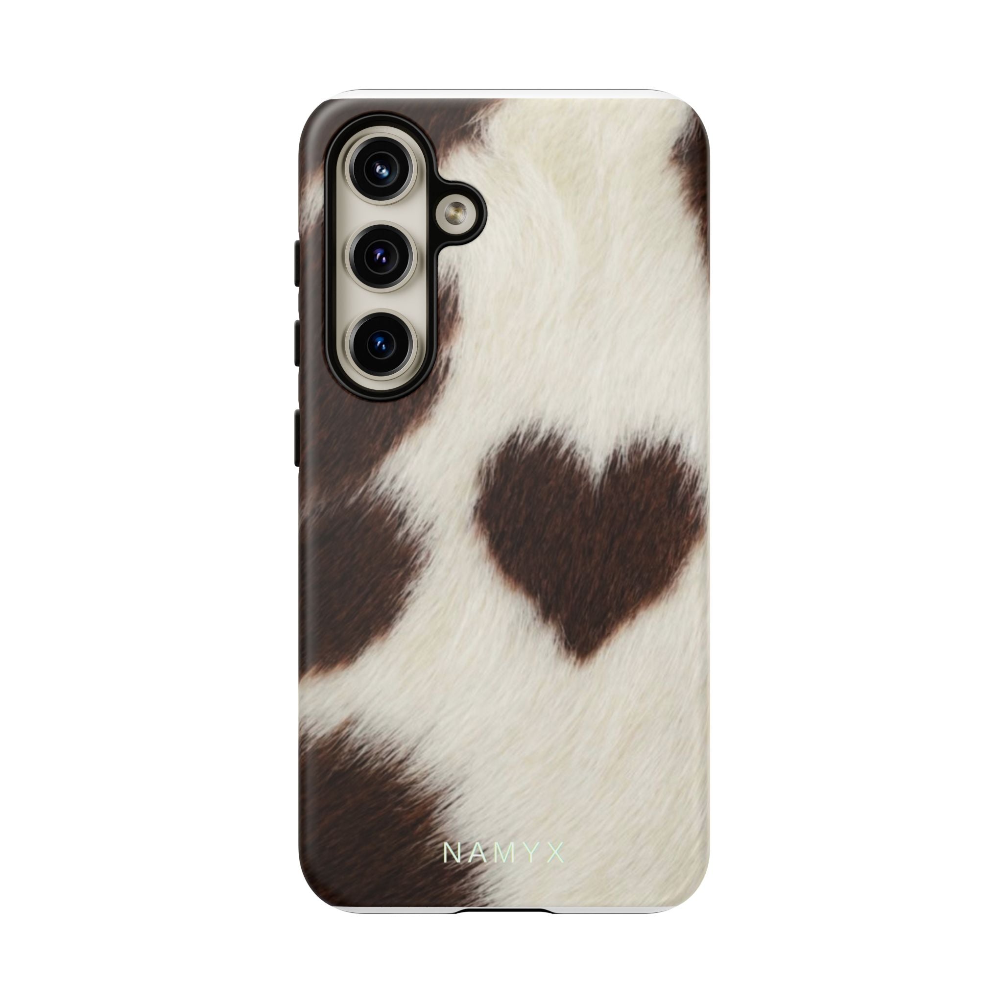 Cowhide Heart Phone Case — Cute Cow Print Protective iPhone Cover