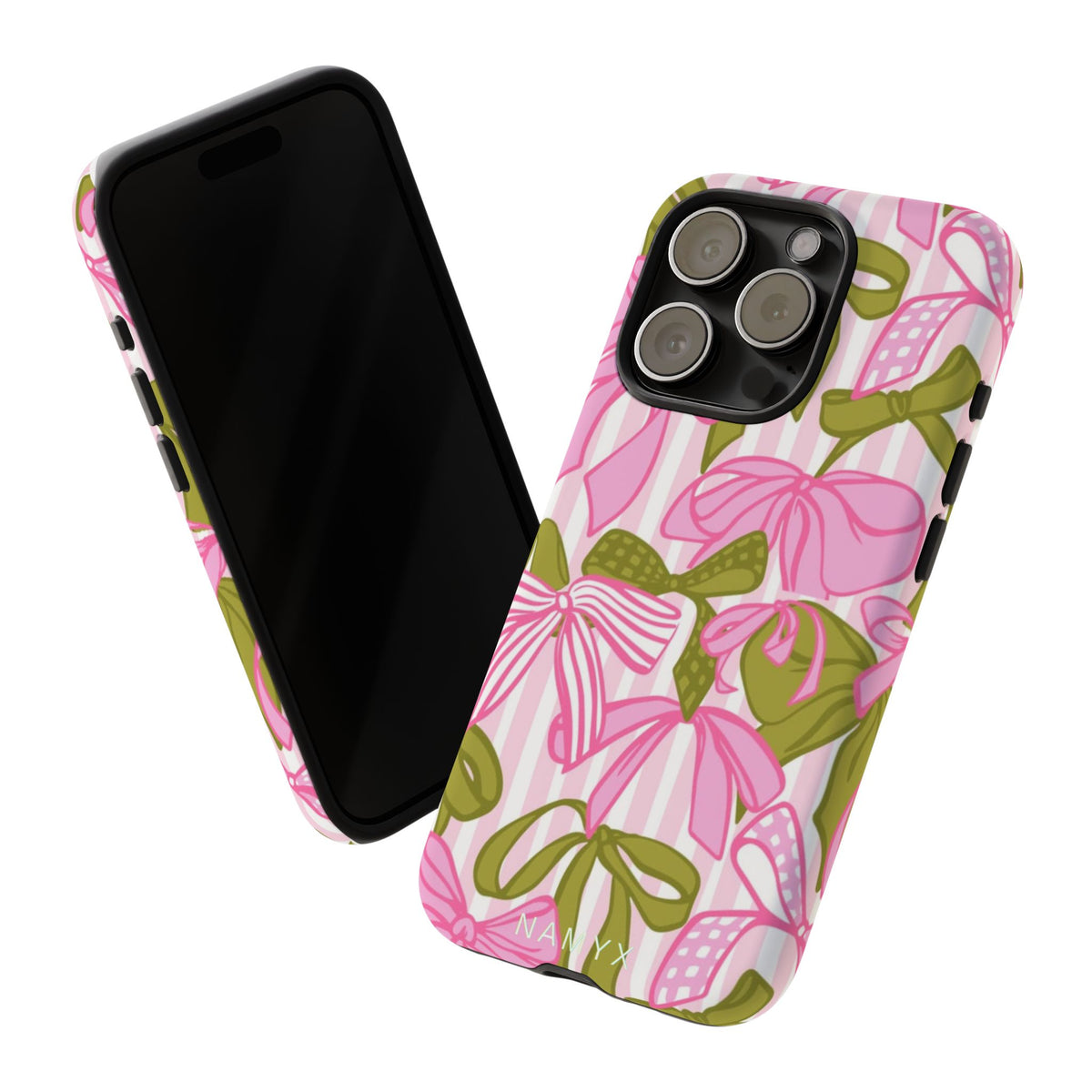 Bow Pattern Tough Case - Pink & Olive Floral Phone Cover