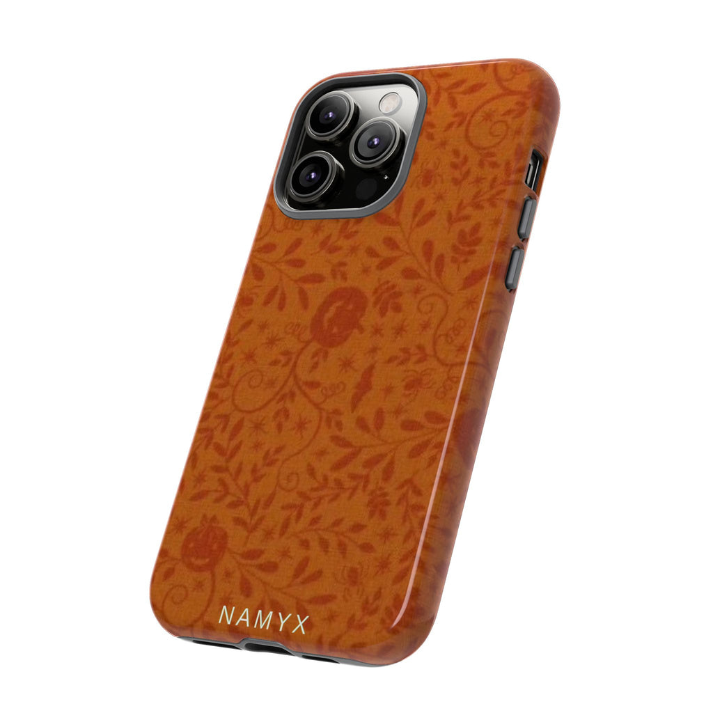 Floral Leather Phone Case — Rustic Orange Botanical Tough Case