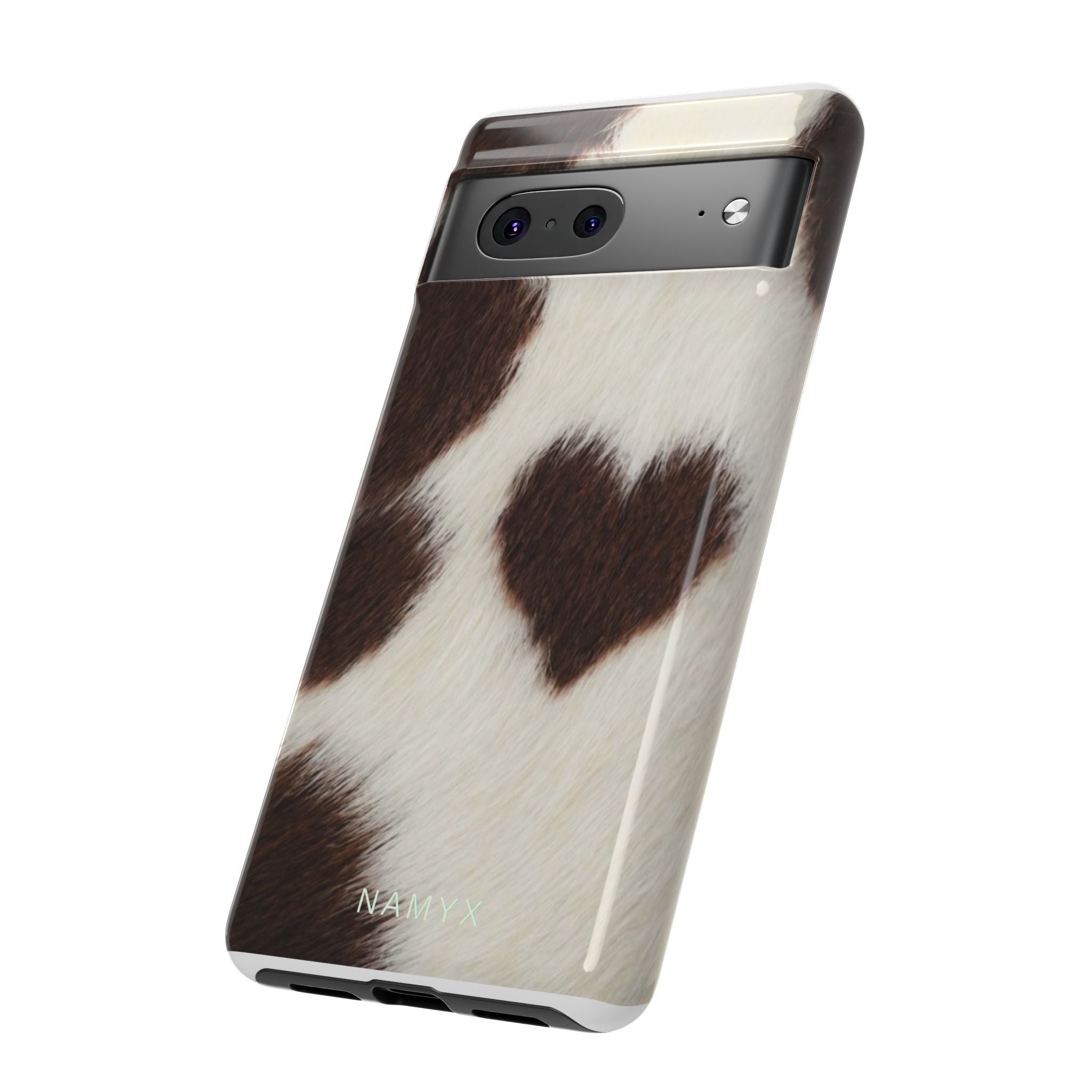 Cowhide Heart Phone Case — Cute Cow Print Protective iPhone Cover