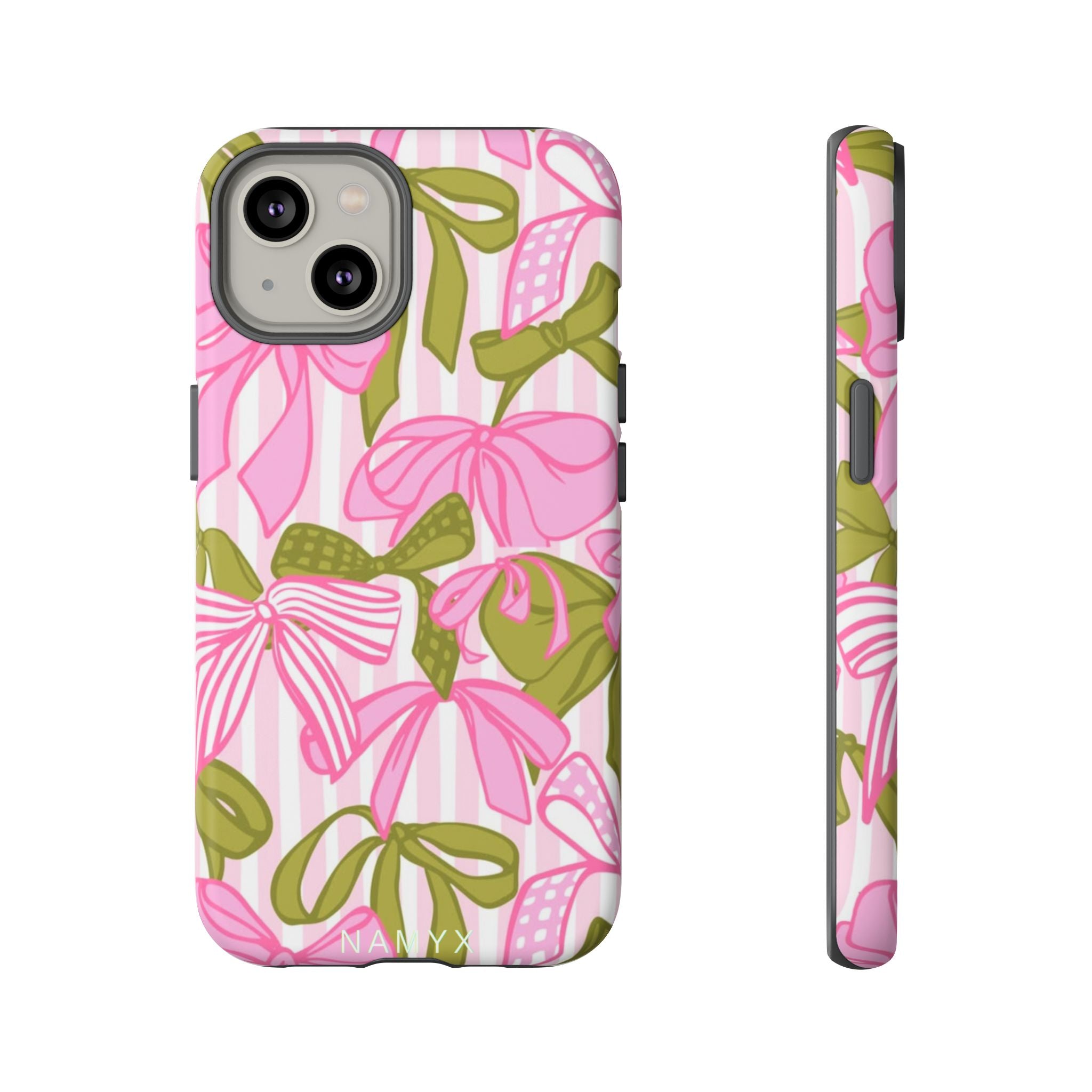 Bow Pattern Tough Case - Pink & Olive Floral Phone Cover