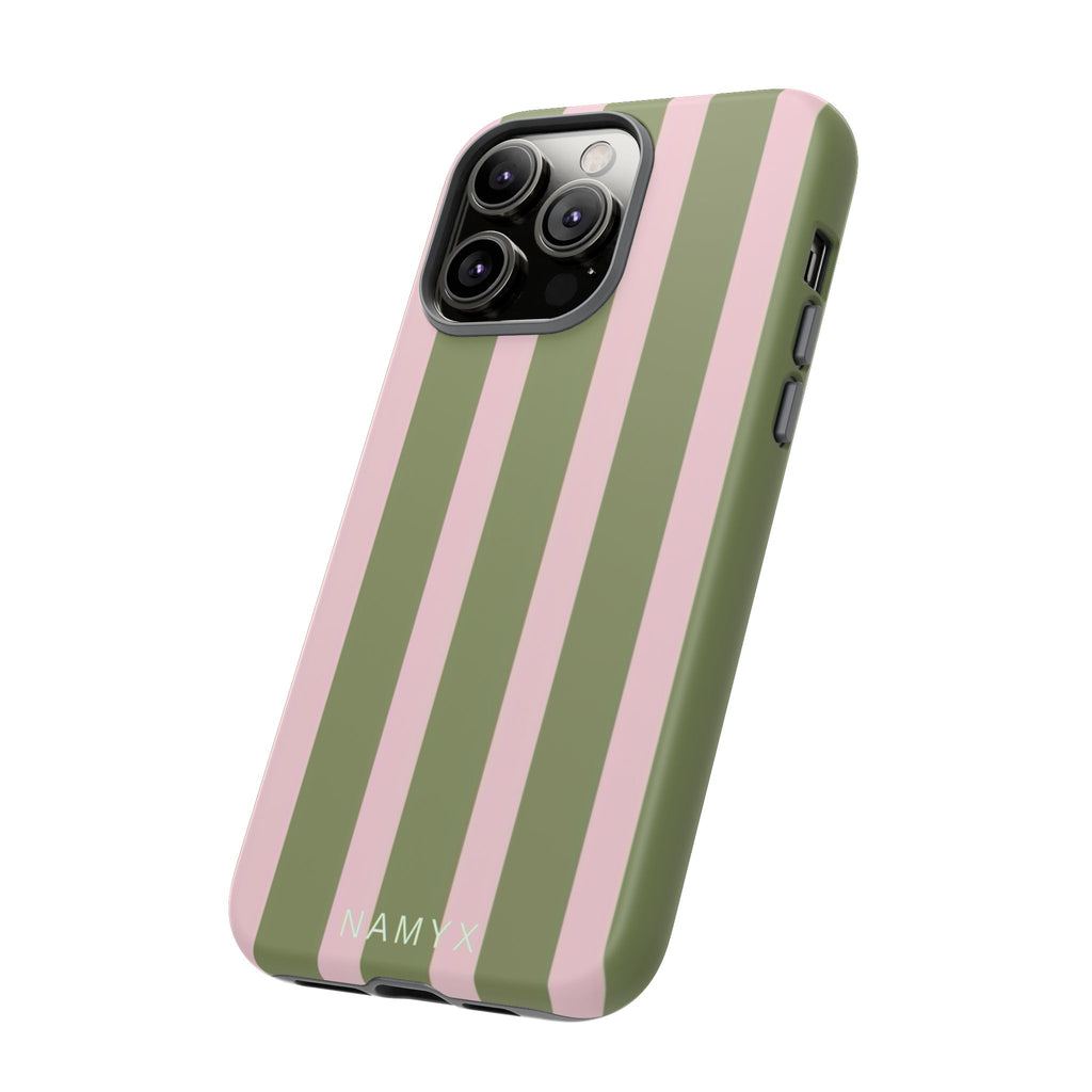 Striped Olive & Blush Tough Phone Case — Durable Protective Phone Cover