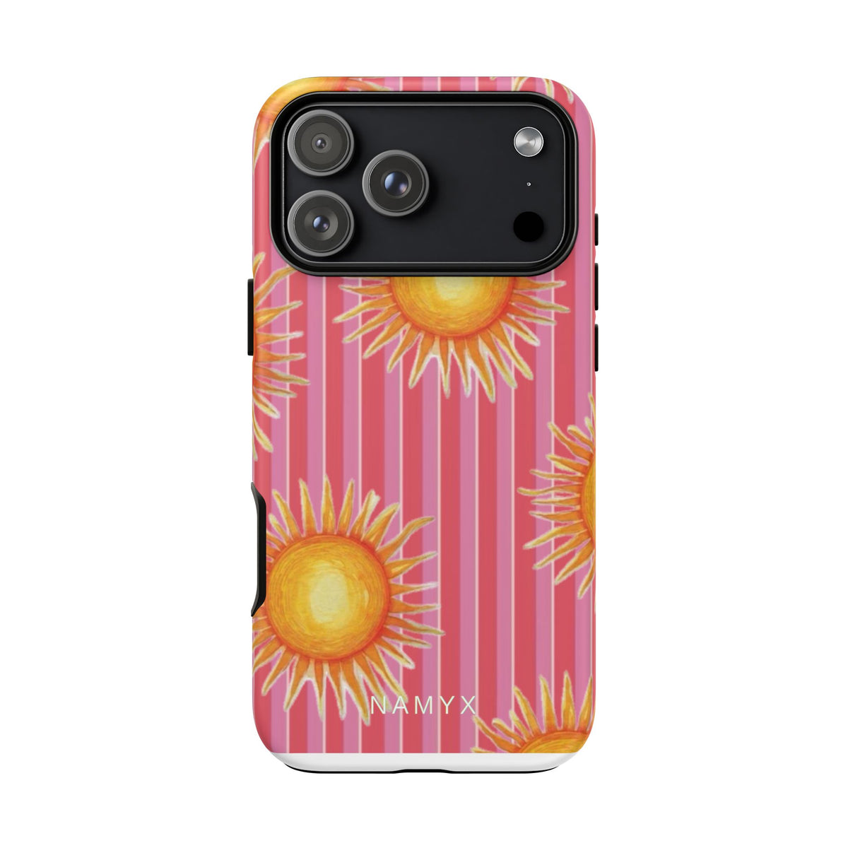 Sunburst Stripe Tough Phone Case — Bright Yellow Sun Pattern on Pink