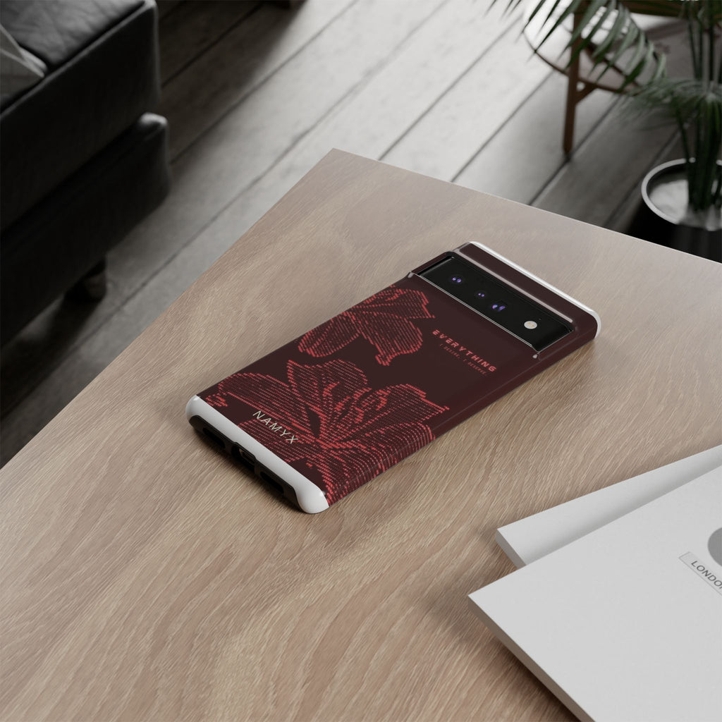 Floral Tough Phone Case — 'Everything' Burgundy Protective Cover