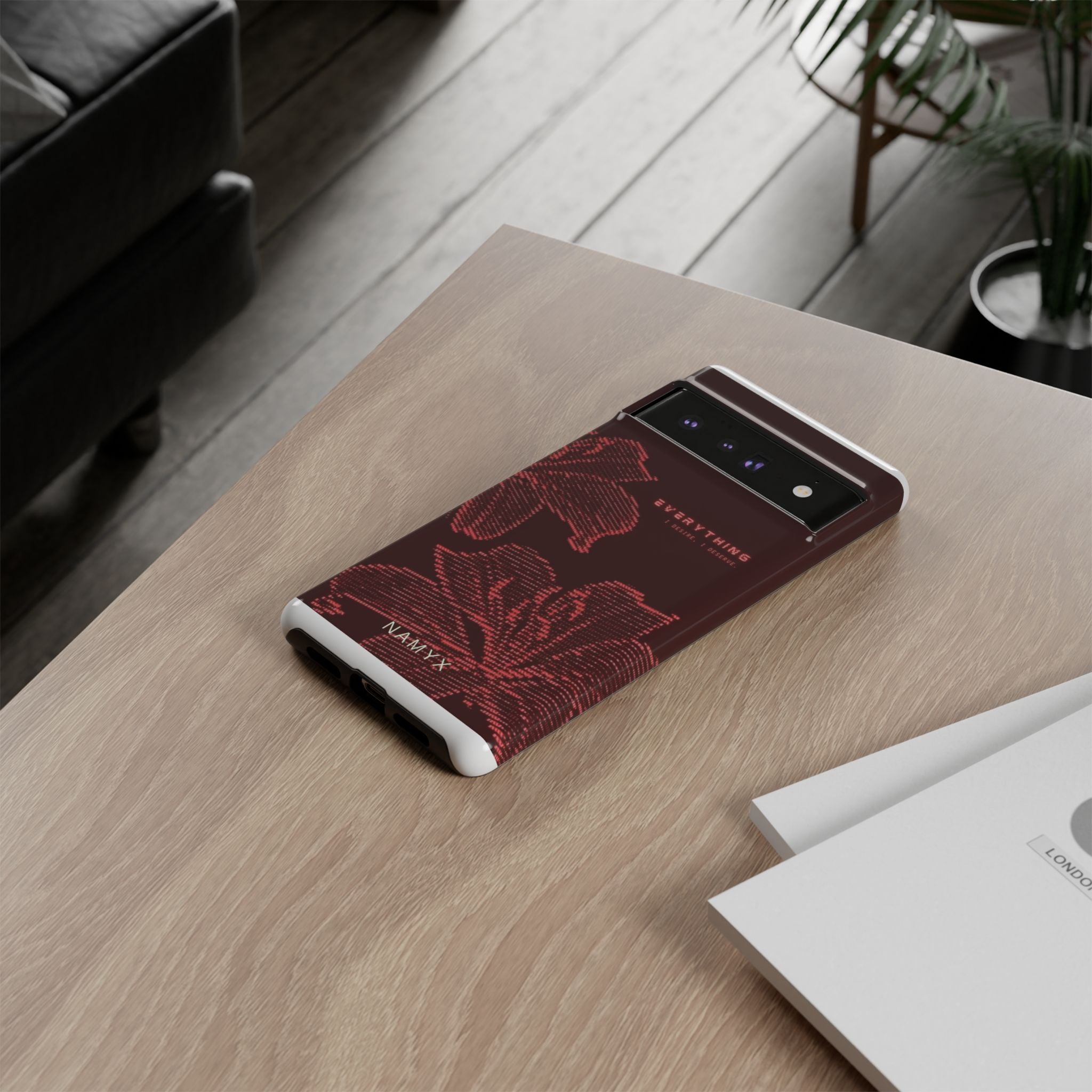 Floral Tough Phone Case — 'Everything' Burgundy Protective Cover