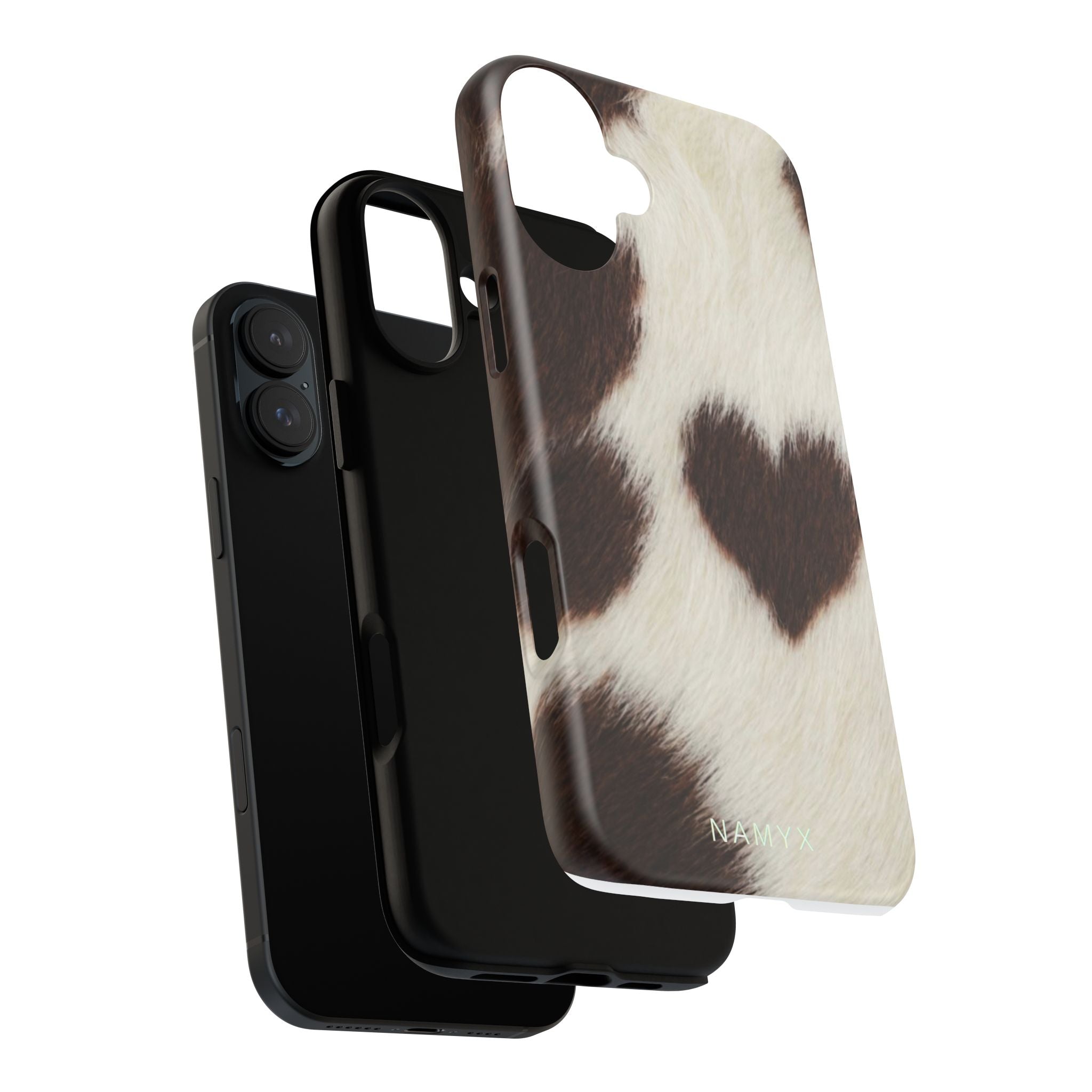 Cowhide Heart Phone Case — Cute Cow Print Protective iPhone Cover
