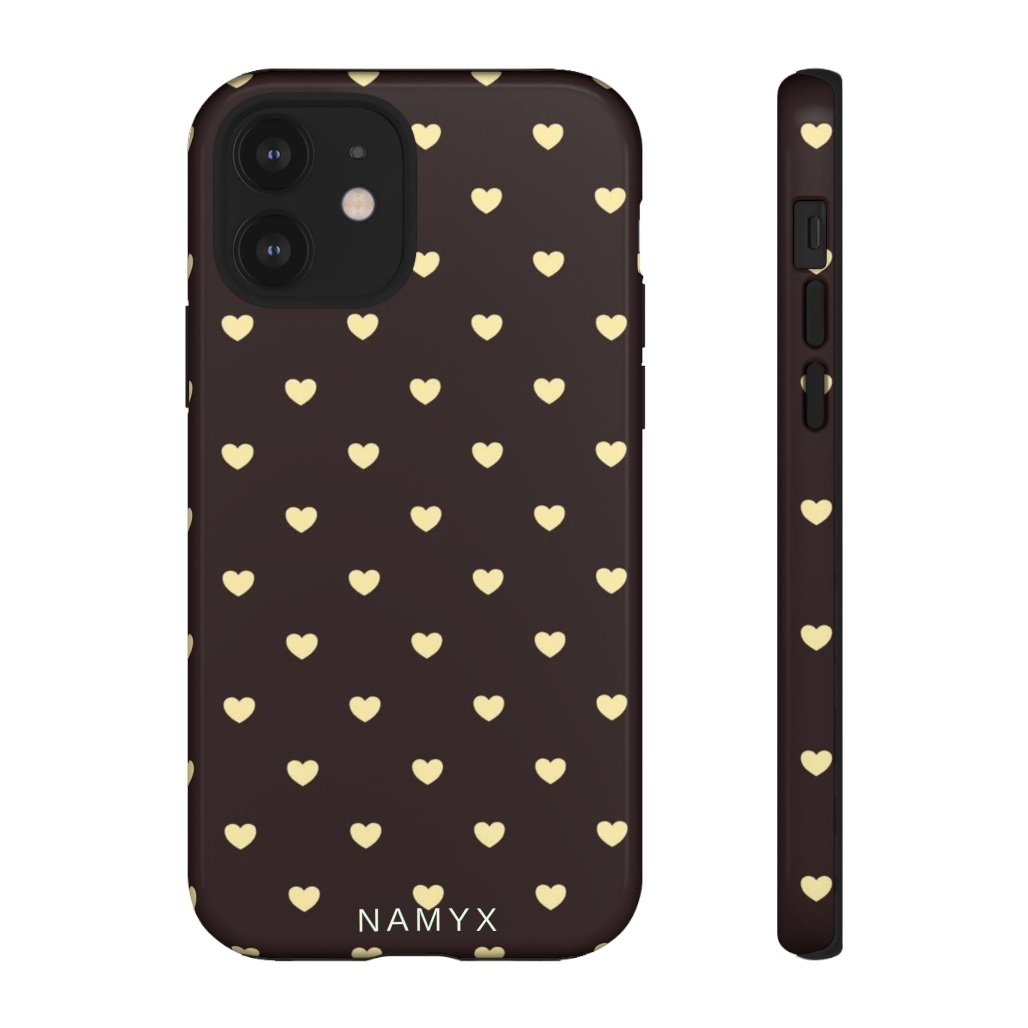 Tough Case — Brown Phone Case with Cream Heart Pattern