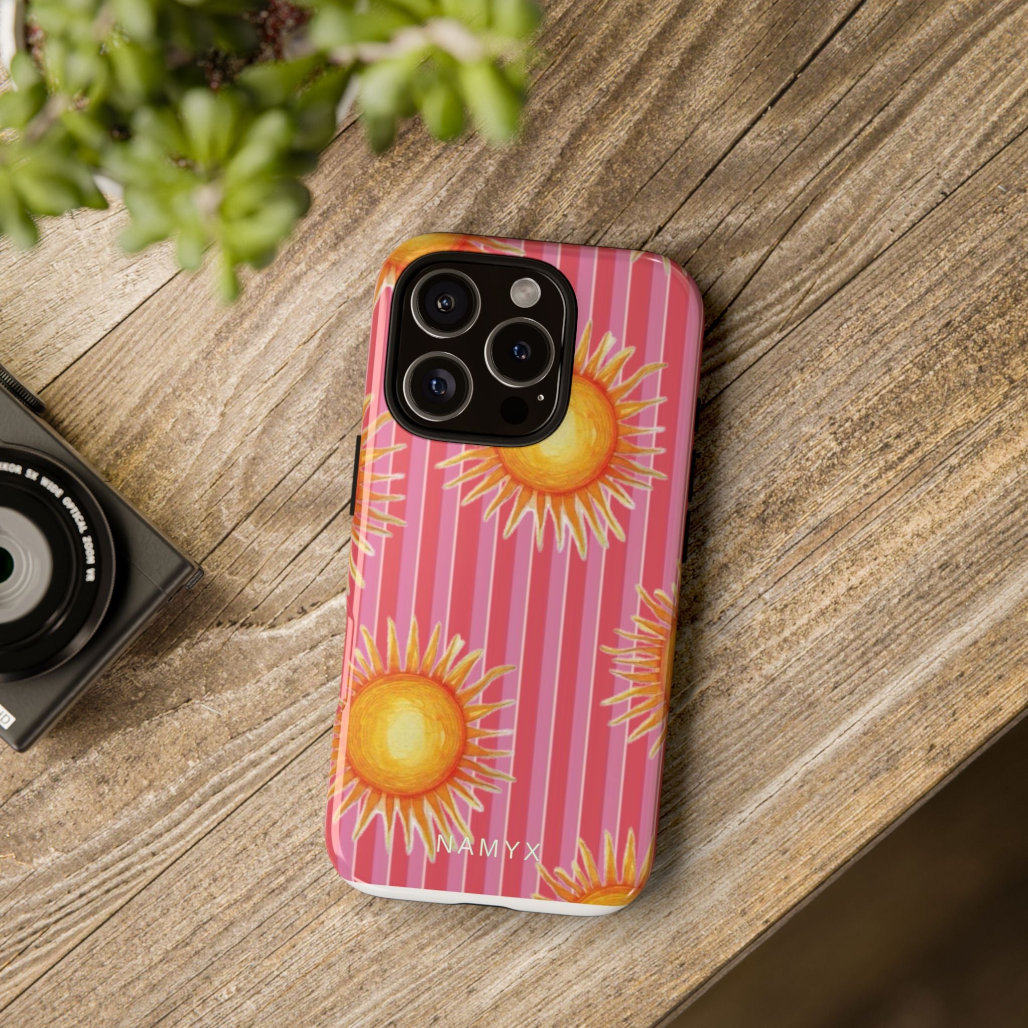 Sunburst Stripe Tough Phone Case — Bright Yellow Sun Pattern on Pink
