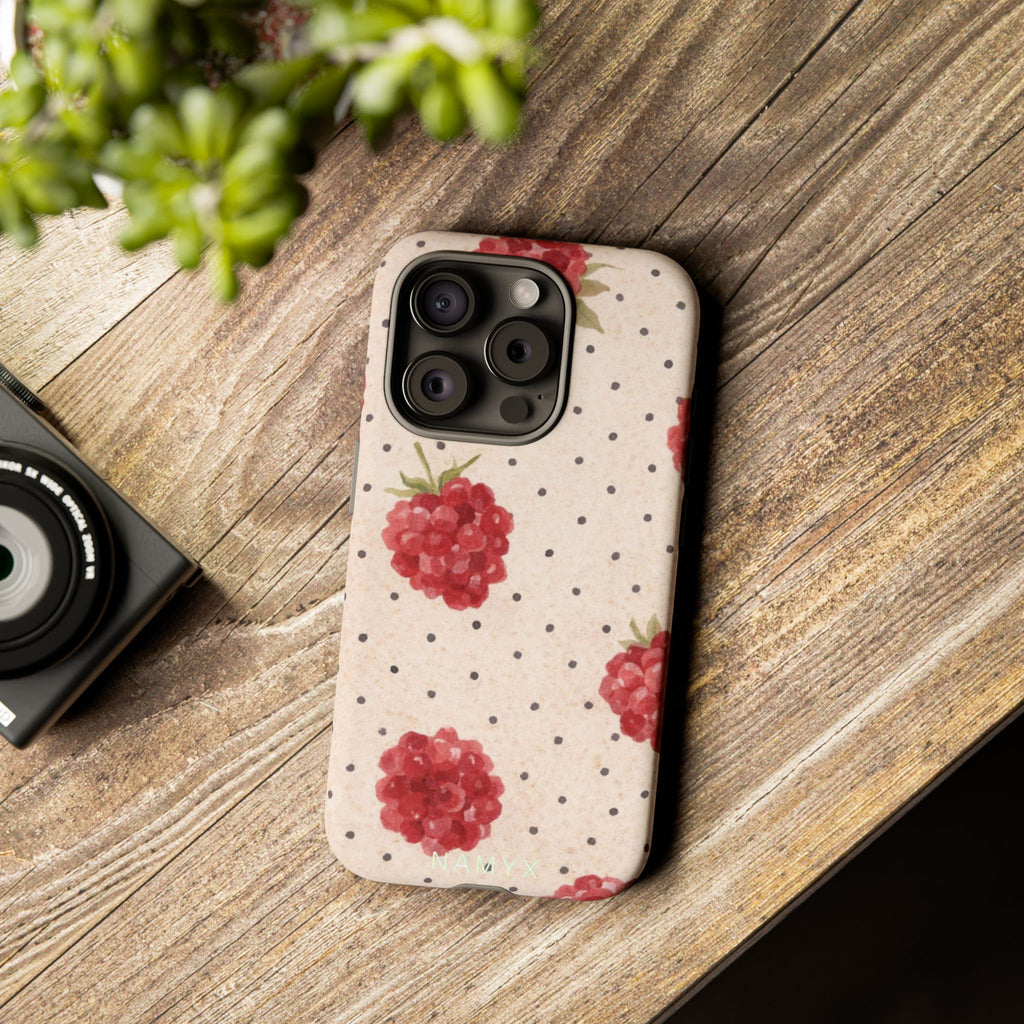 Raspberry Dotted Tough Phone Case — Vintage Floral Protective Cover