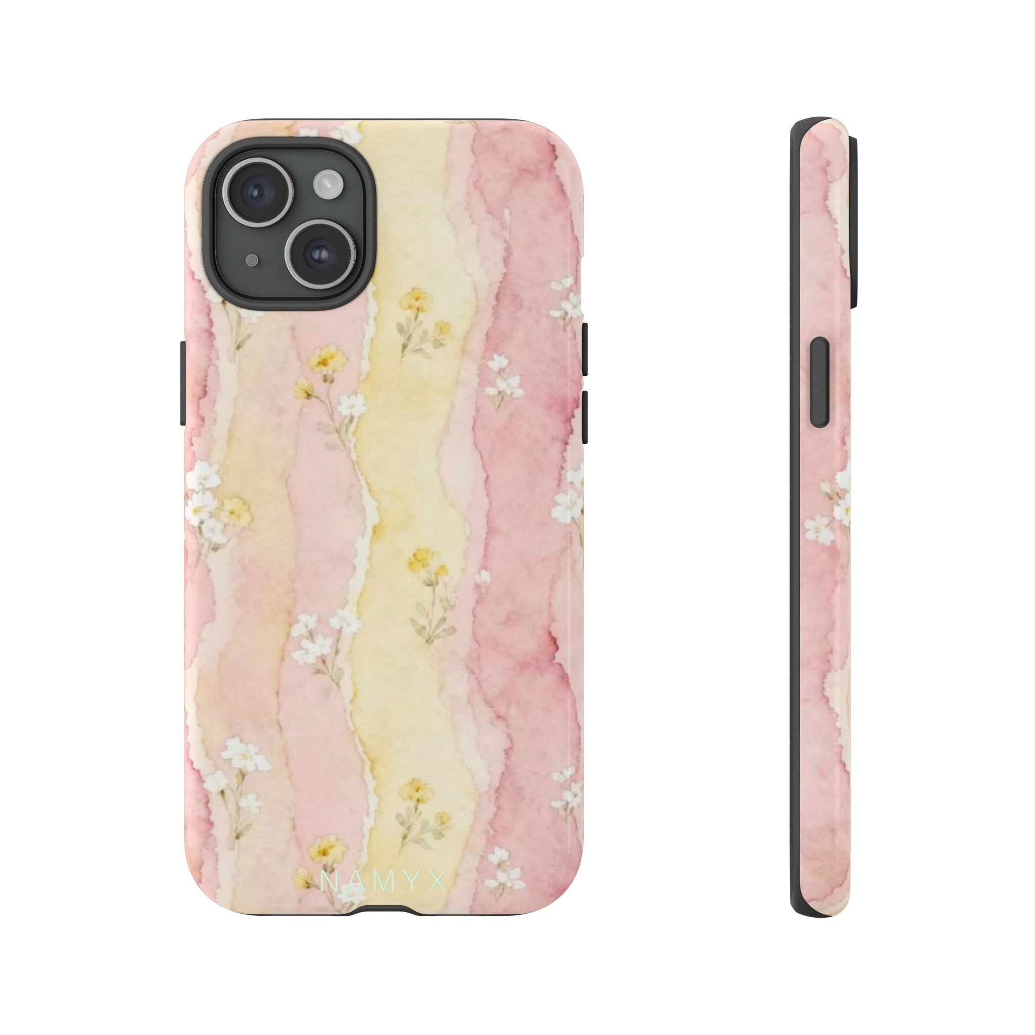 Floral Watercolor Tough Phone Case — Pink & Yellow Daisy Protective Cover