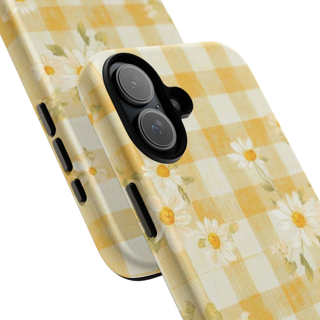Daisy Gingham Tough Phone Case — Yellow Floral Protective Cover