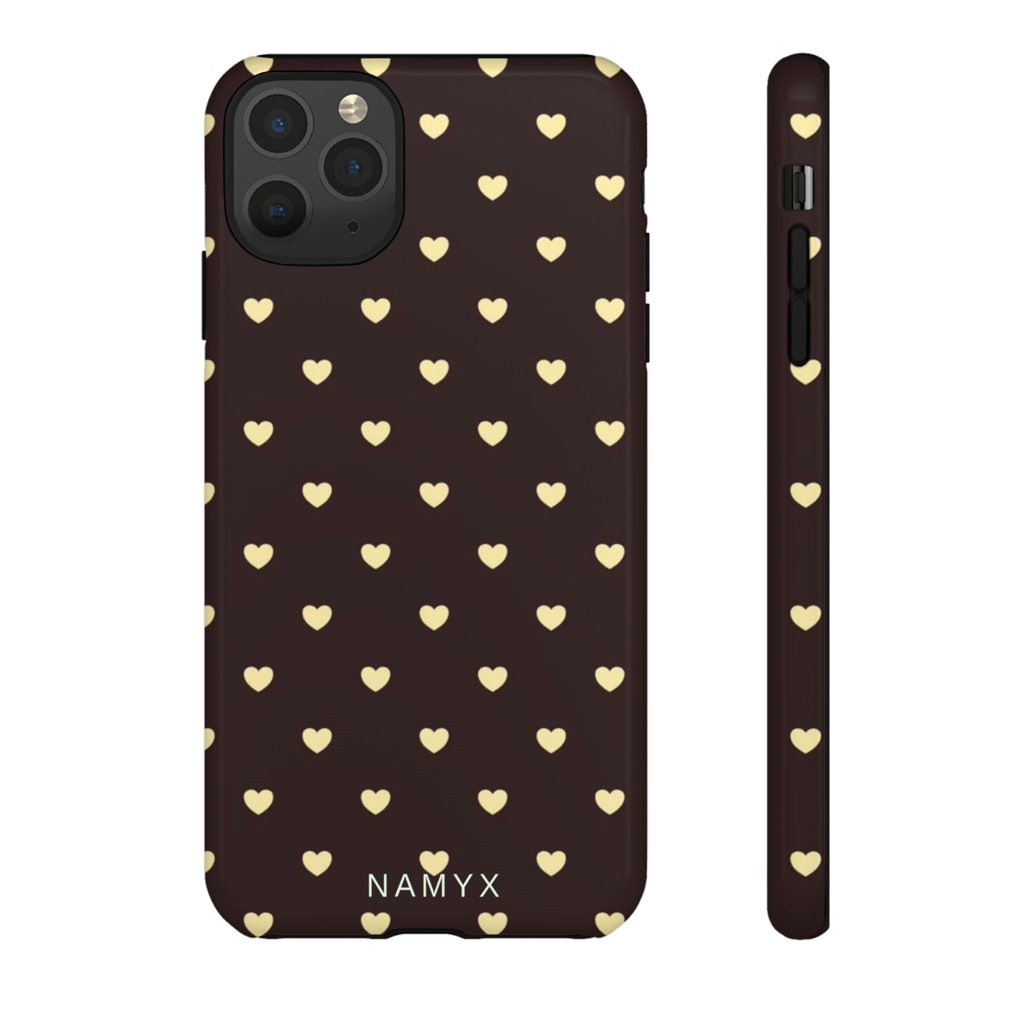 Tough Case — Brown Phone Case with Cream Heart Pattern