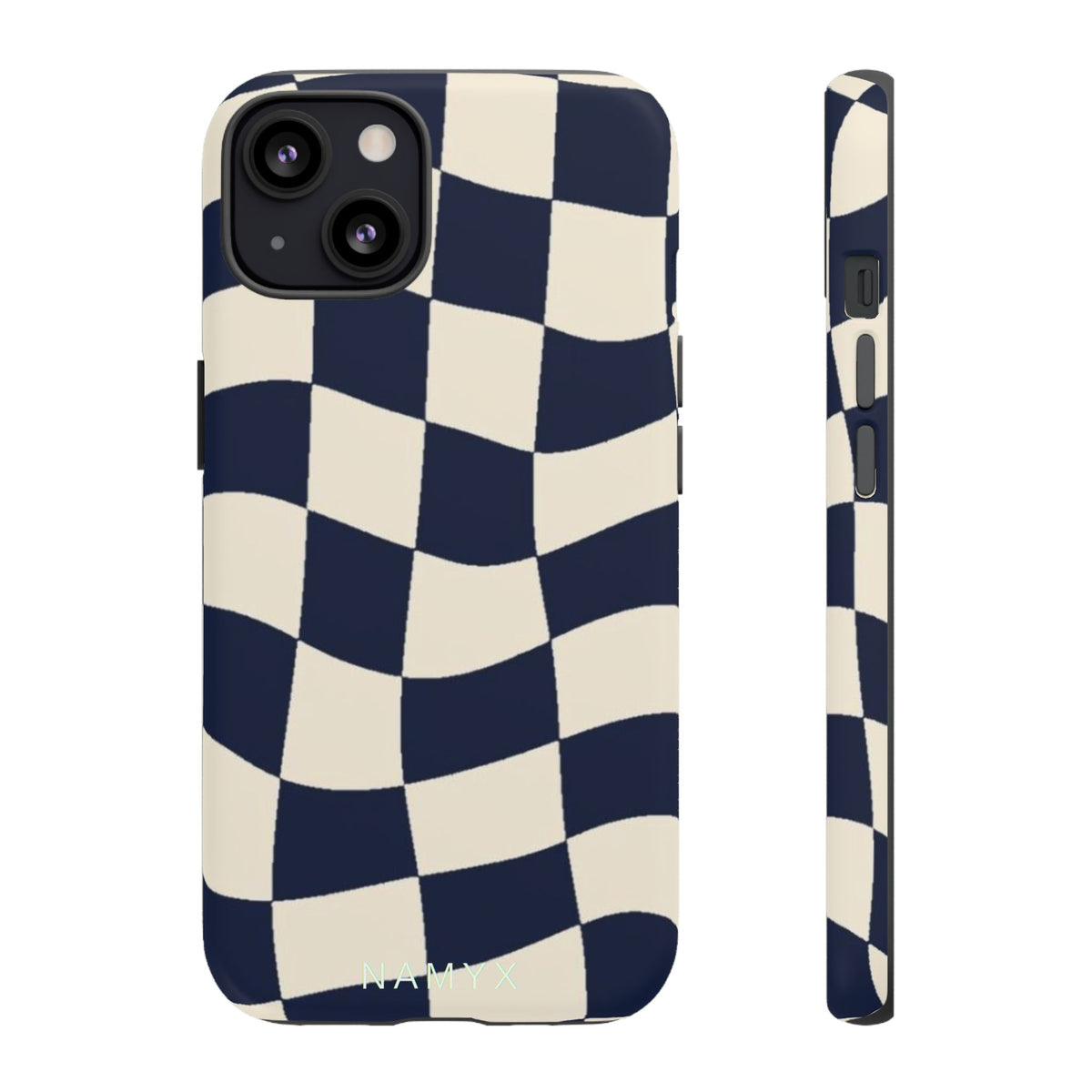 Wavy Checkered Phone Case – Retro Navy Racing Pattern Tough Case