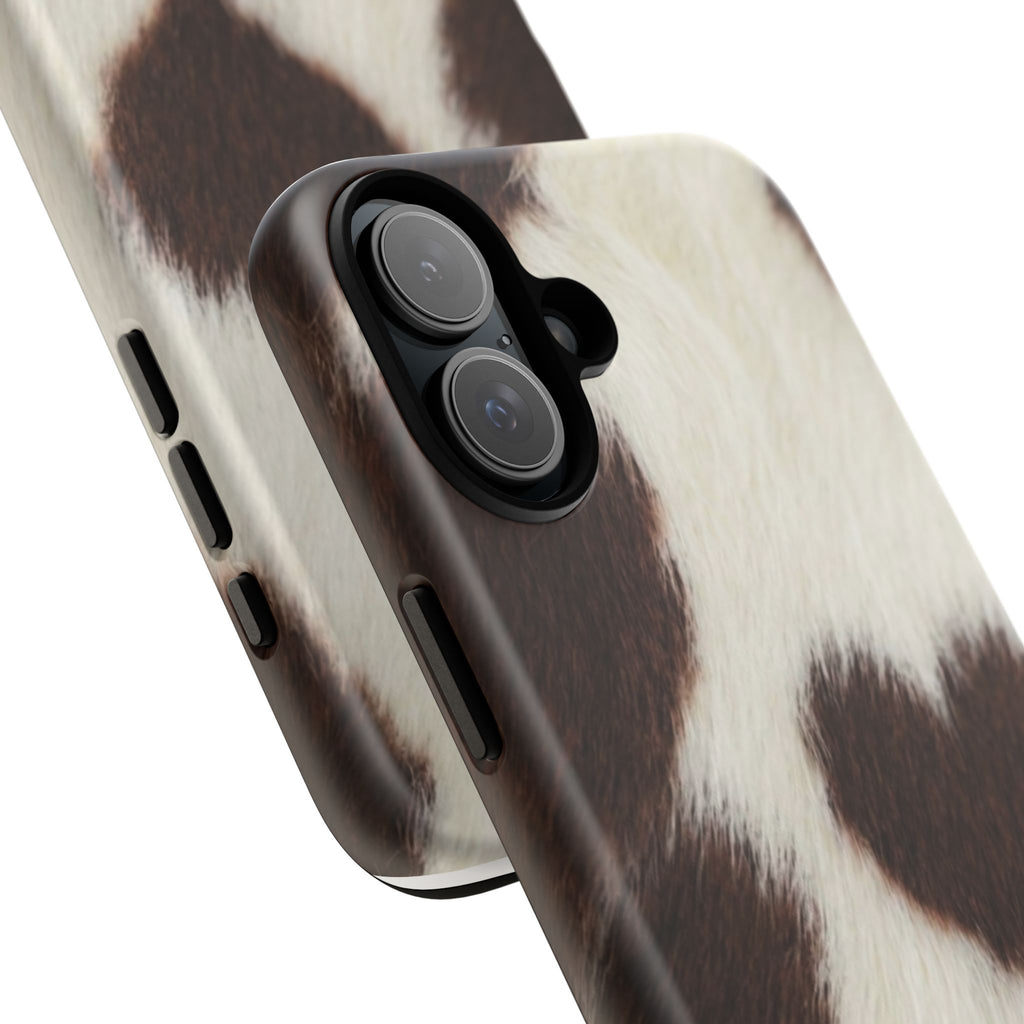 Cowhide Heart Phone Case — Cute Cow Print Protective iPhone Cover