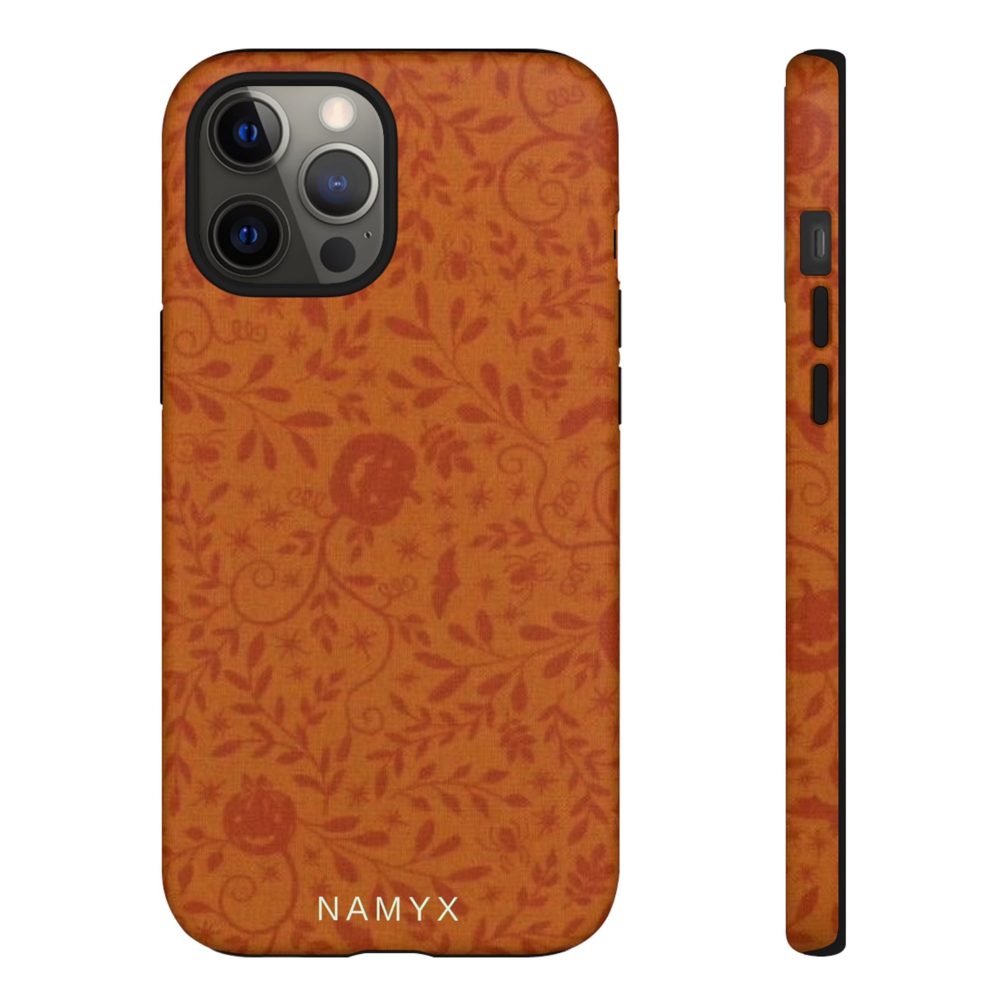 Floral Leather Phone Case — Rustic Orange Botanical Tough Case