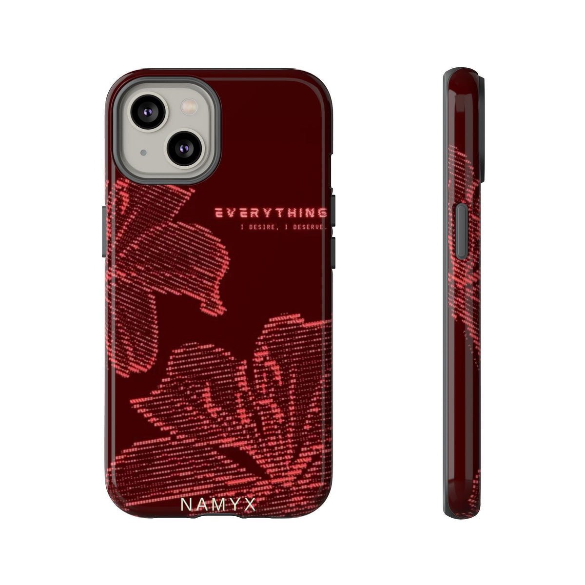 Floral Tough Phone Case — 'Everything' Burgundy Protective Cover
