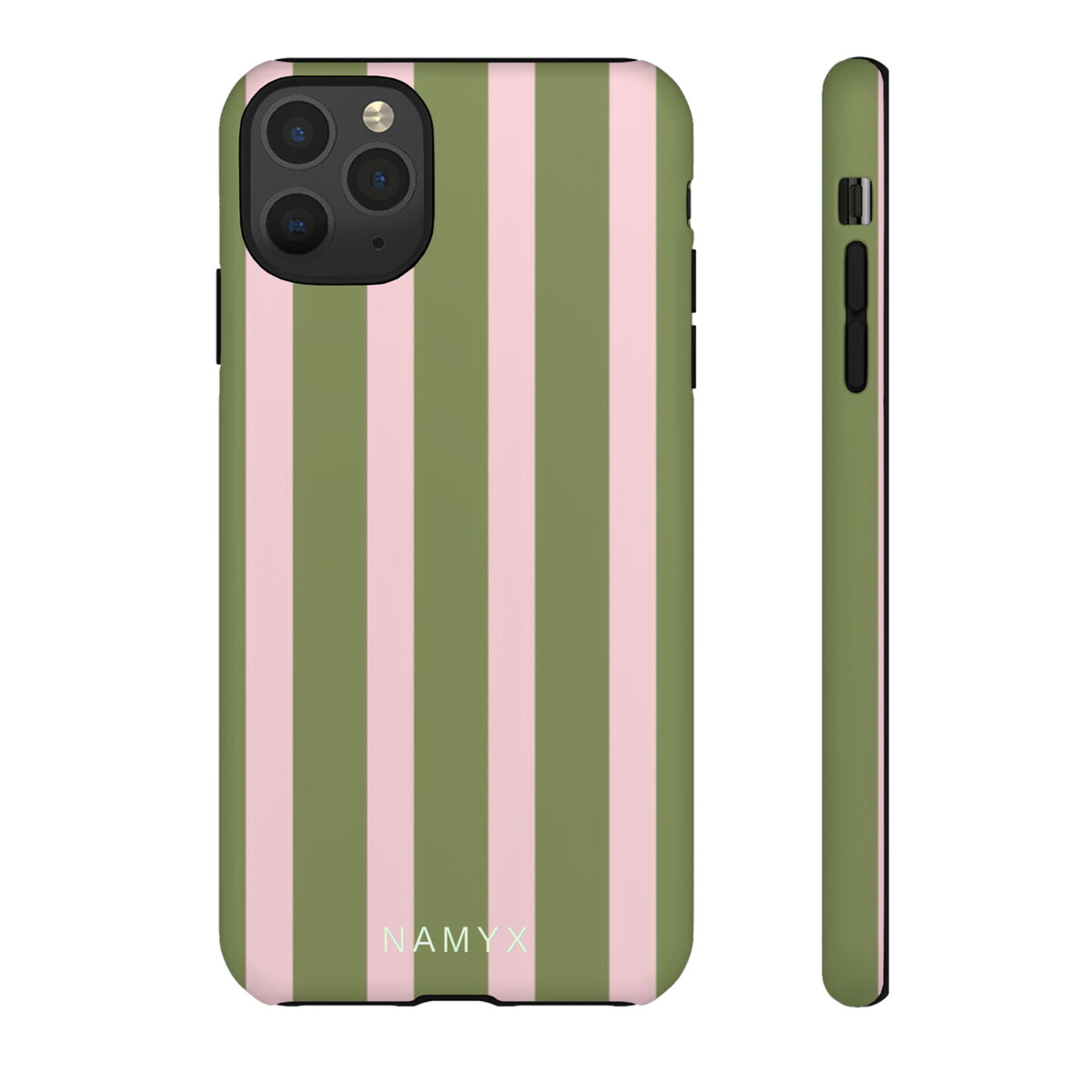 Striped Olive & Blush Tough Phone Case — Durable Protective Phone Cover
