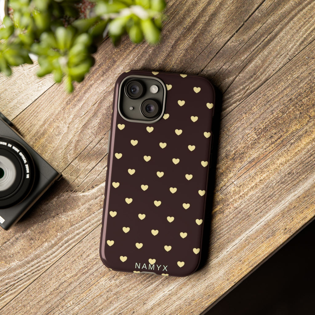 Tough Case — Brown Phone Case with Cream Heart Pattern