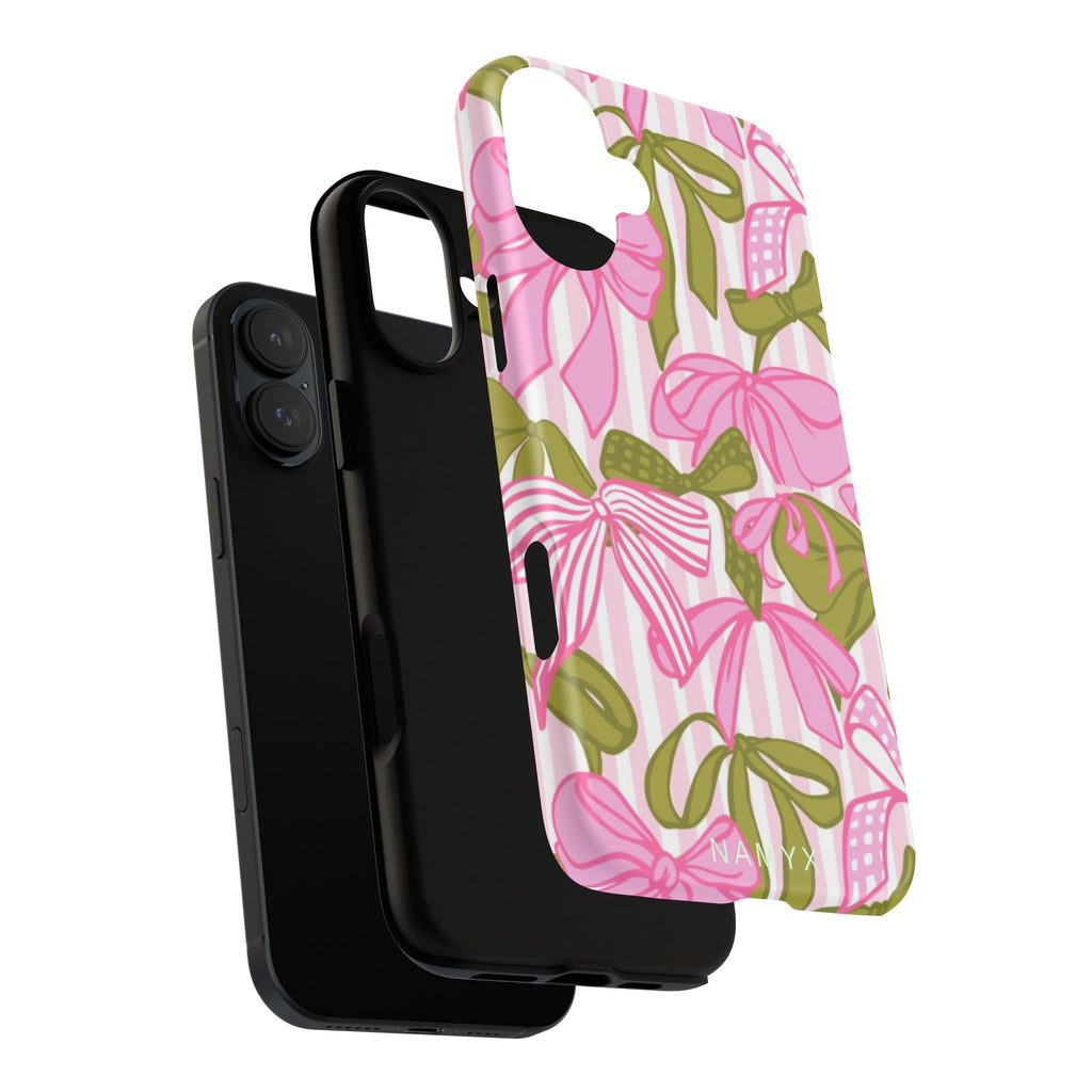 Bow Pattern Tough Case - Pink & Olive Floral Phone Cover