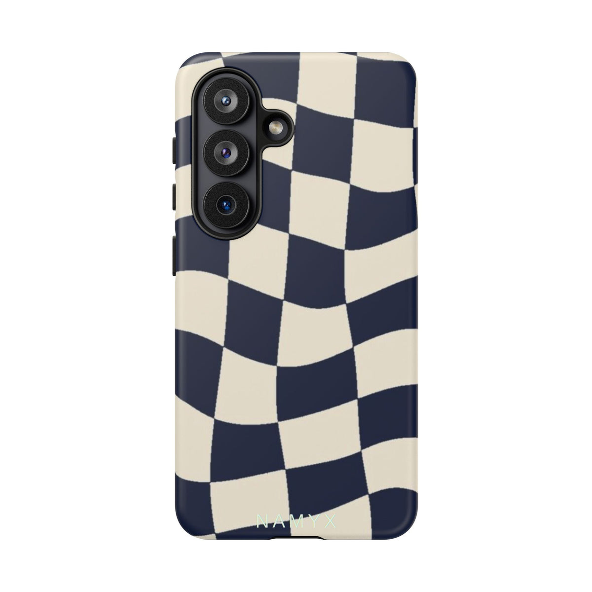 Wavy Checkered Phone Case – Retro Navy Racing Pattern Tough Case