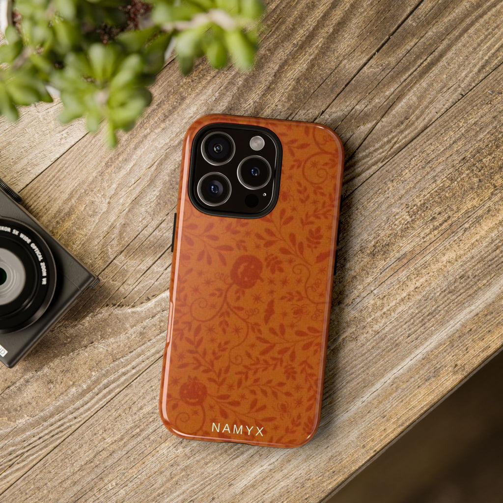 Floral Leather Phone Case — Rustic Orange Botanical Tough Case