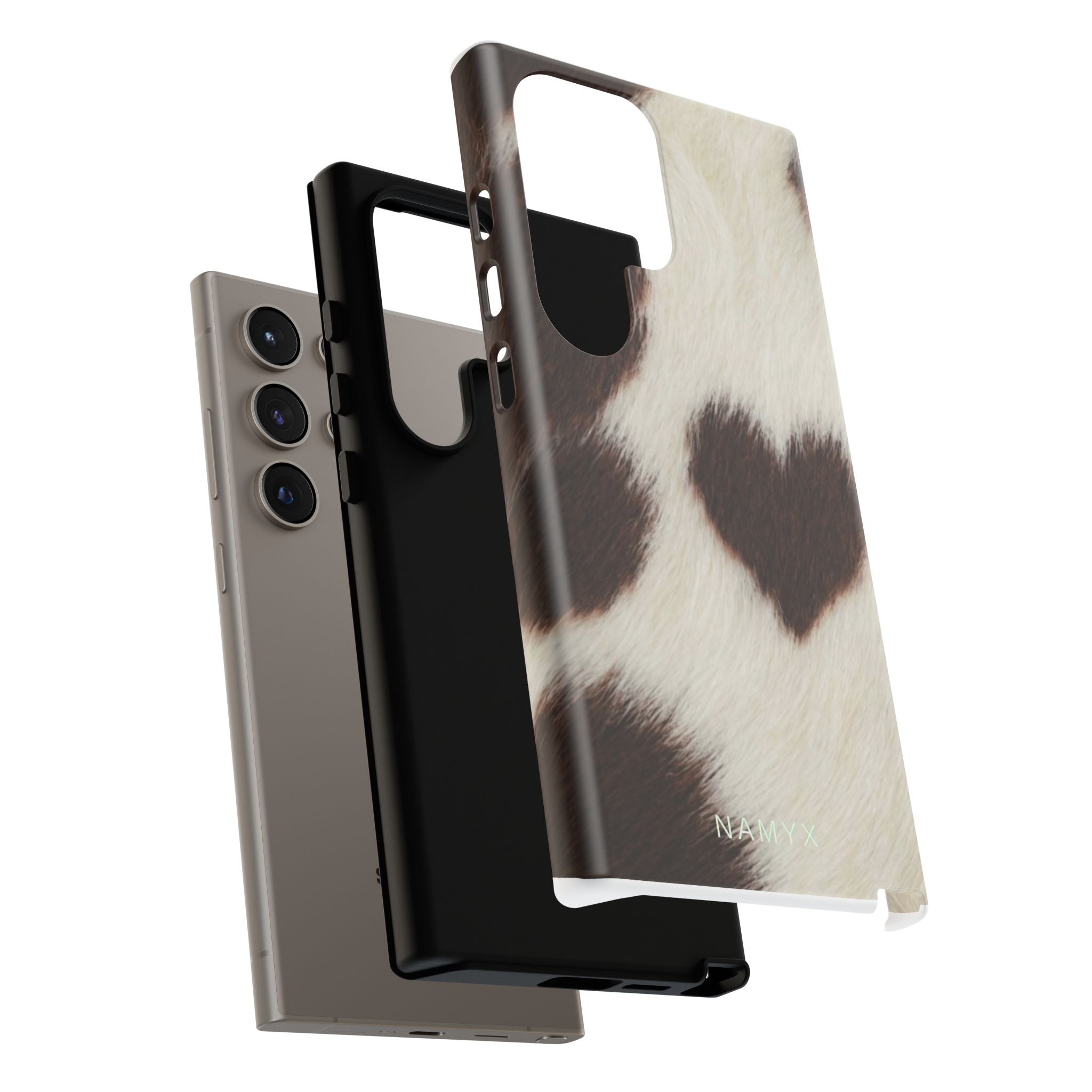 Cowhide Heart Phone Case — Cute Cow Print Protective iPhone Cover
