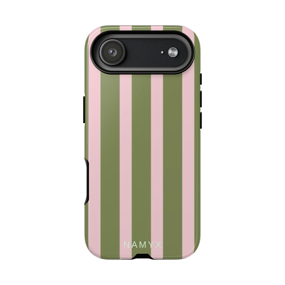 Striped Olive & Blush Tough Phone Case — Durable Protective Phone Cover
