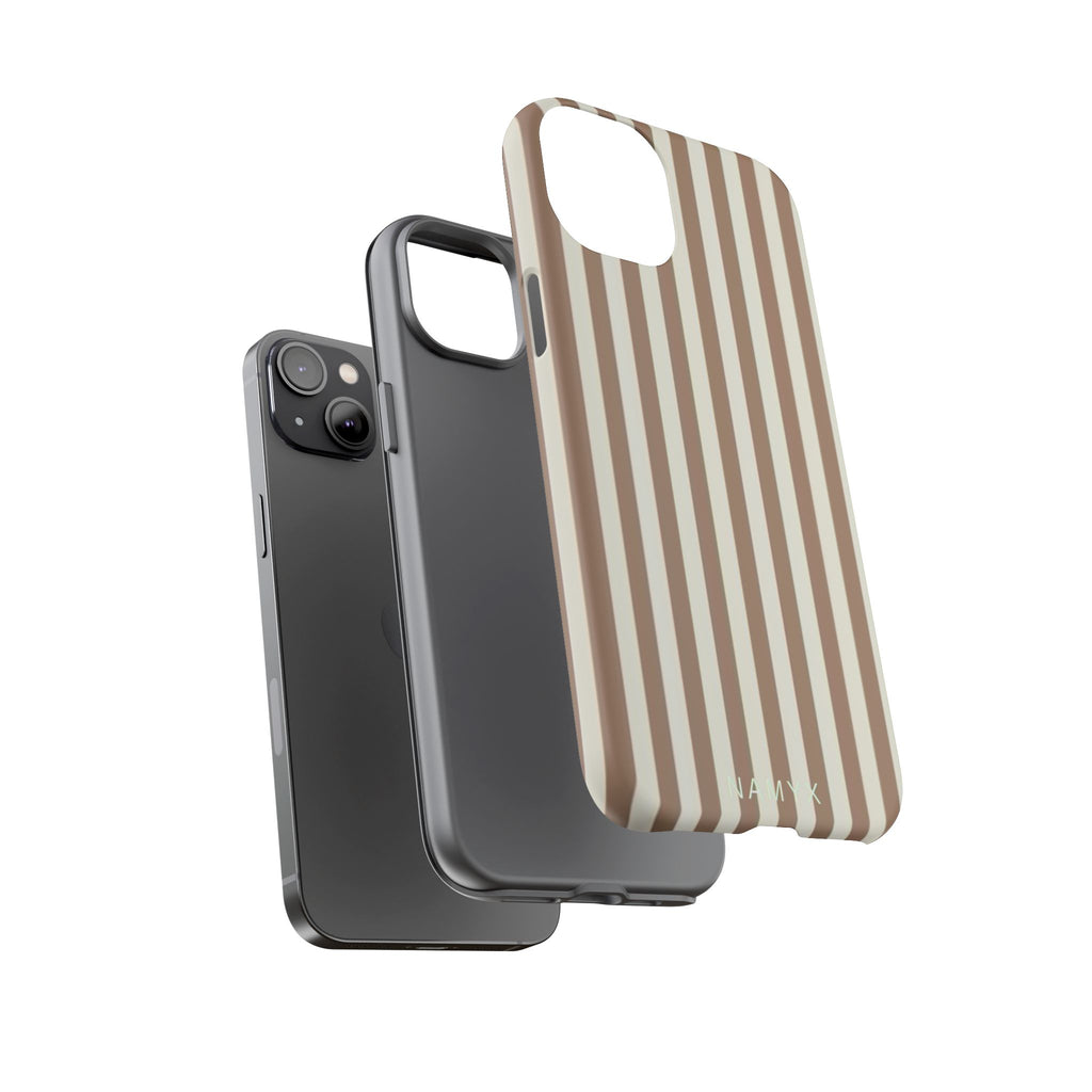 Striped Beige Phone Case — Classic Vertical Brown & Cream Stripe Tough Case