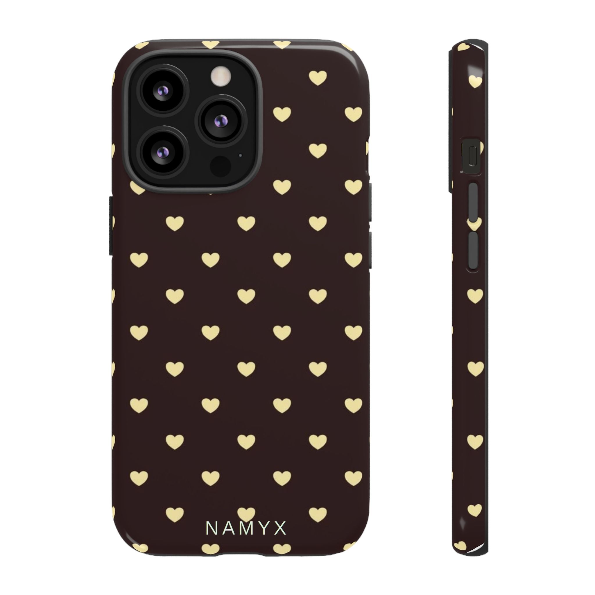 Tough Case — Brown Phone Case with Cream Heart Pattern